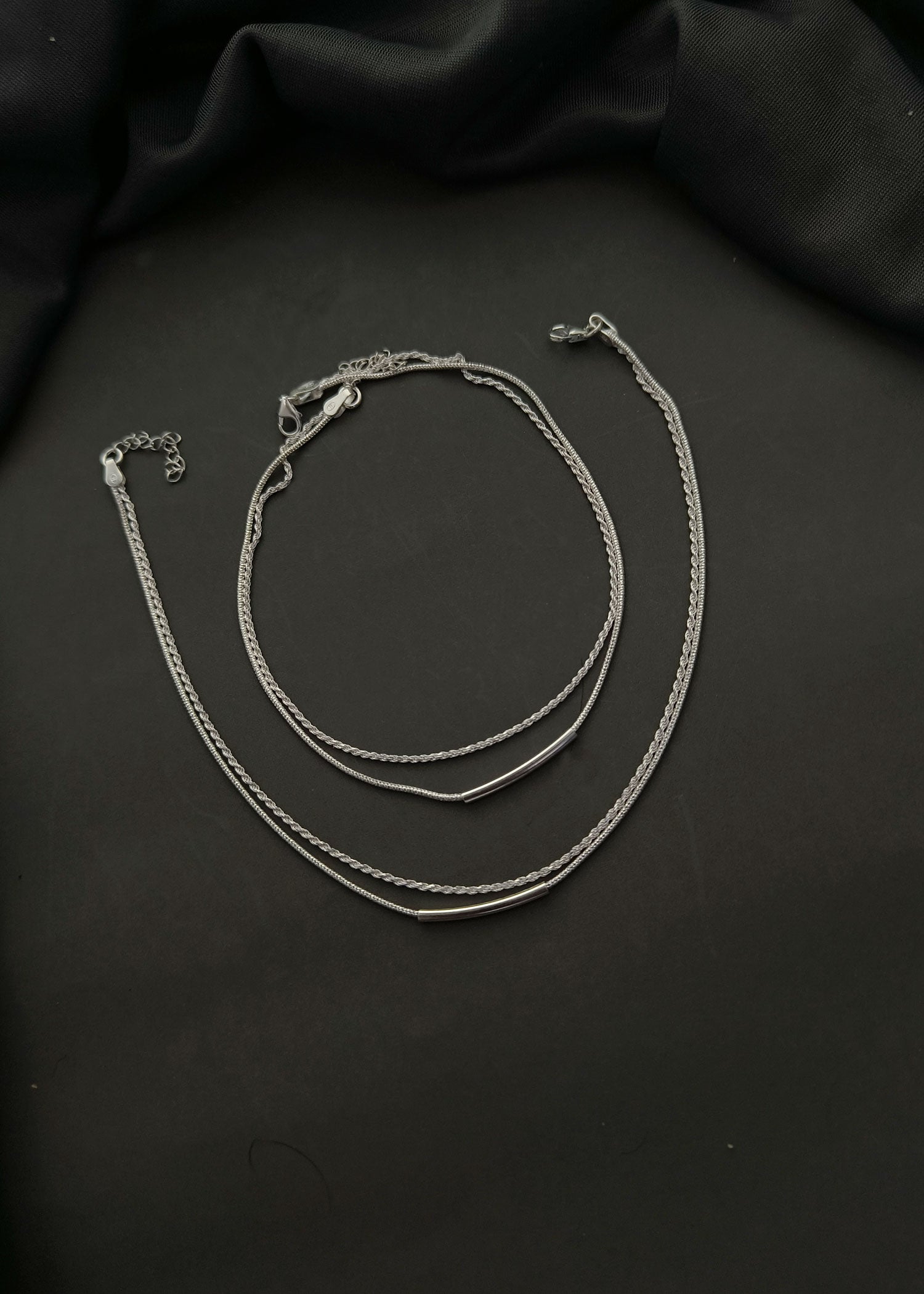 92.5 Sterling Silver Delicate Two Line Payal/Anklet