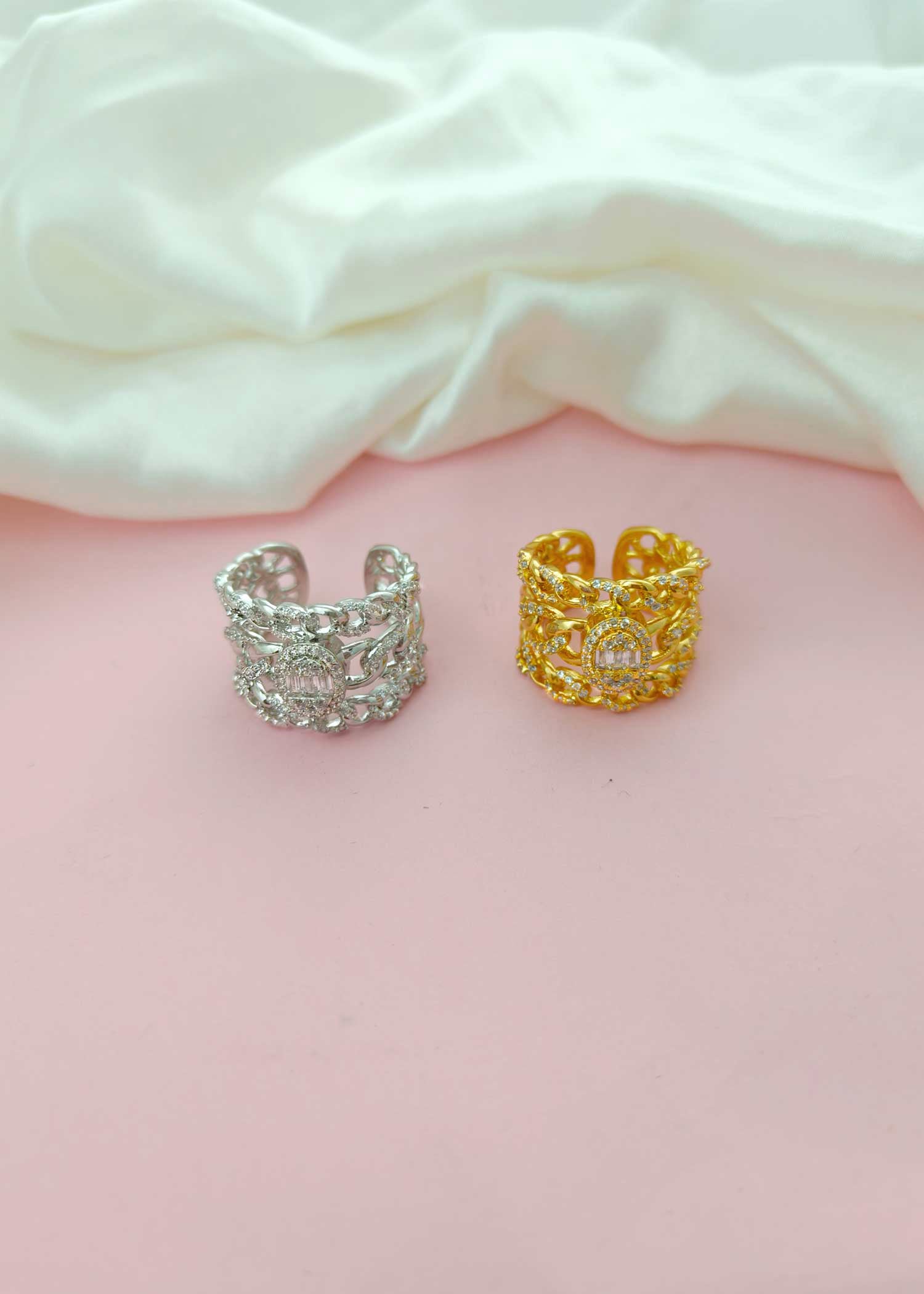 Broad Zircon Designer Adjustable Women Finger Ring