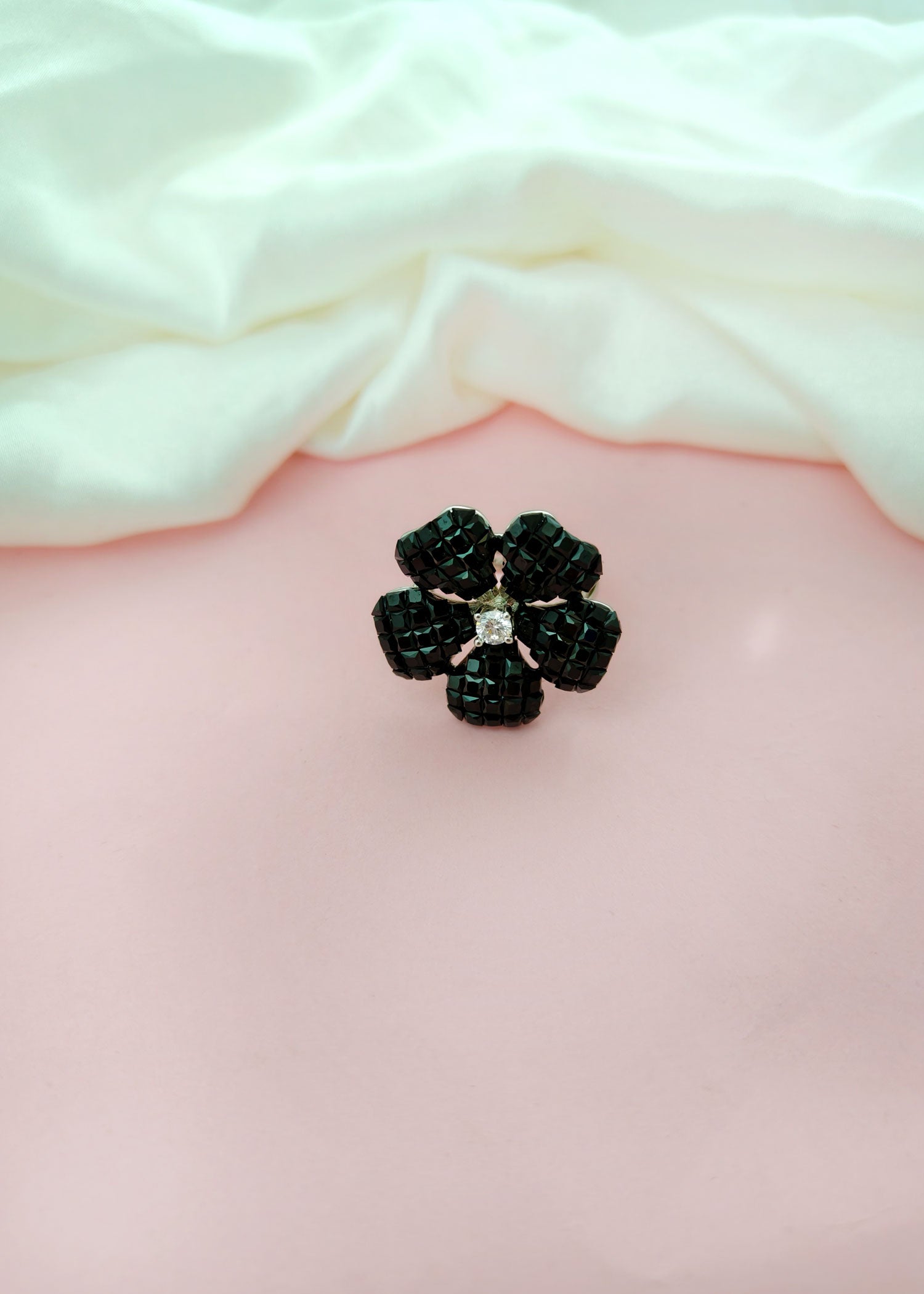 Big Black/ Green Floral Invisible Setting Ring