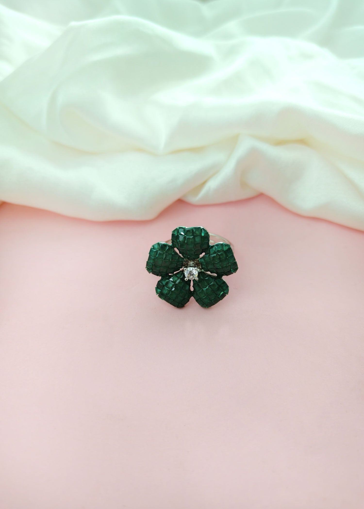 Big Black/ Green Floral Invisible Setting Ring
