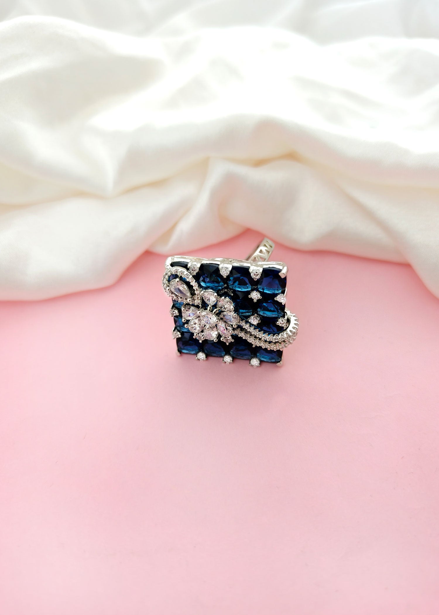 Square Design Zircon Reception Wear Big Adjustable Finger Ring