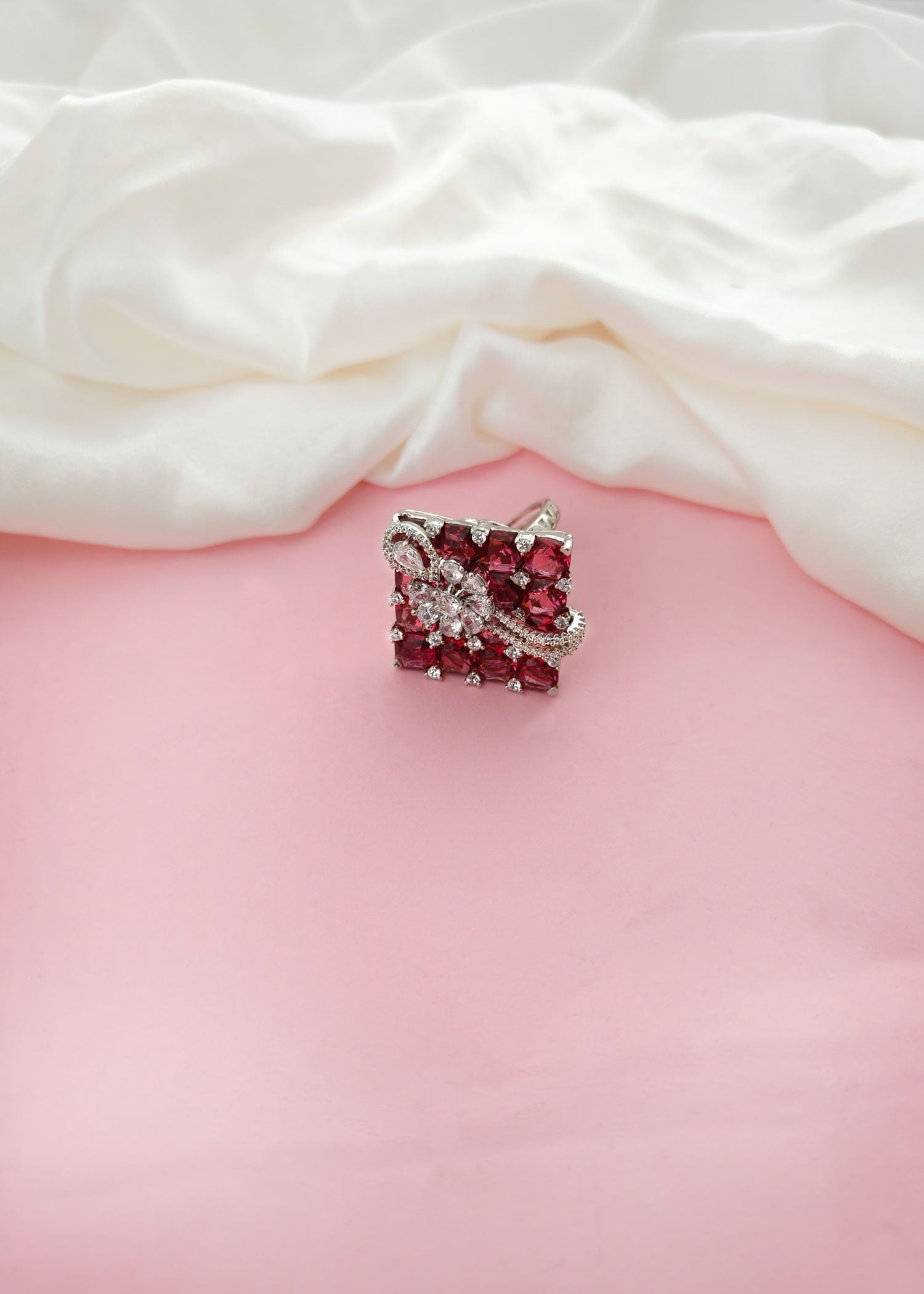 Square Design Zircon Reception Wear Big Adjustable Finger Ring