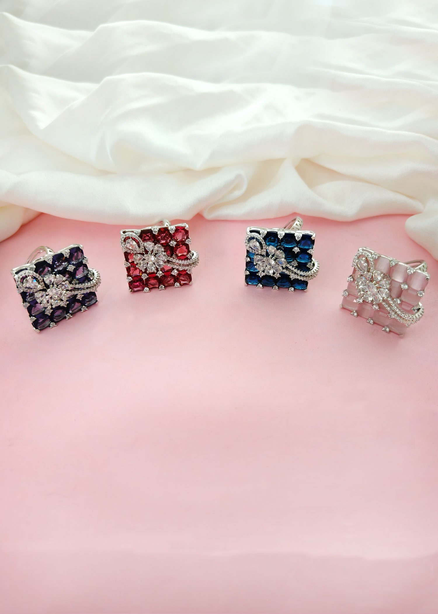 Square Design Zircon Reception Wear Big Adjustable Finger Ring