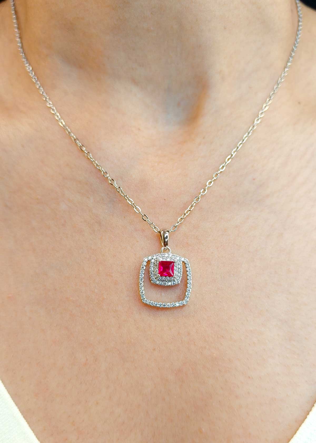 Cubic Zircon Square Pendant Set With Chain