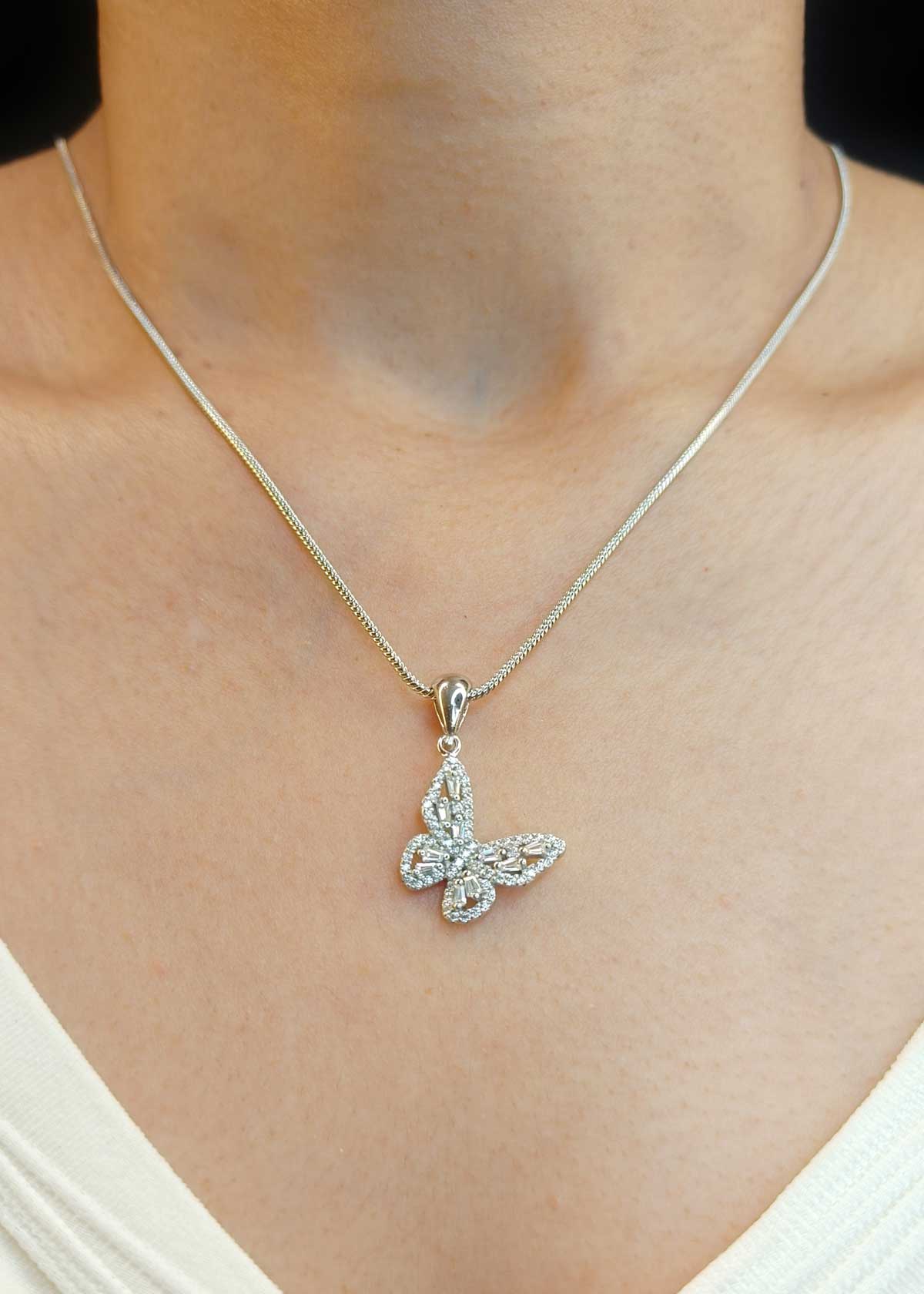 92.5 Sterling Silver Zircon Butterfly Pendant Set