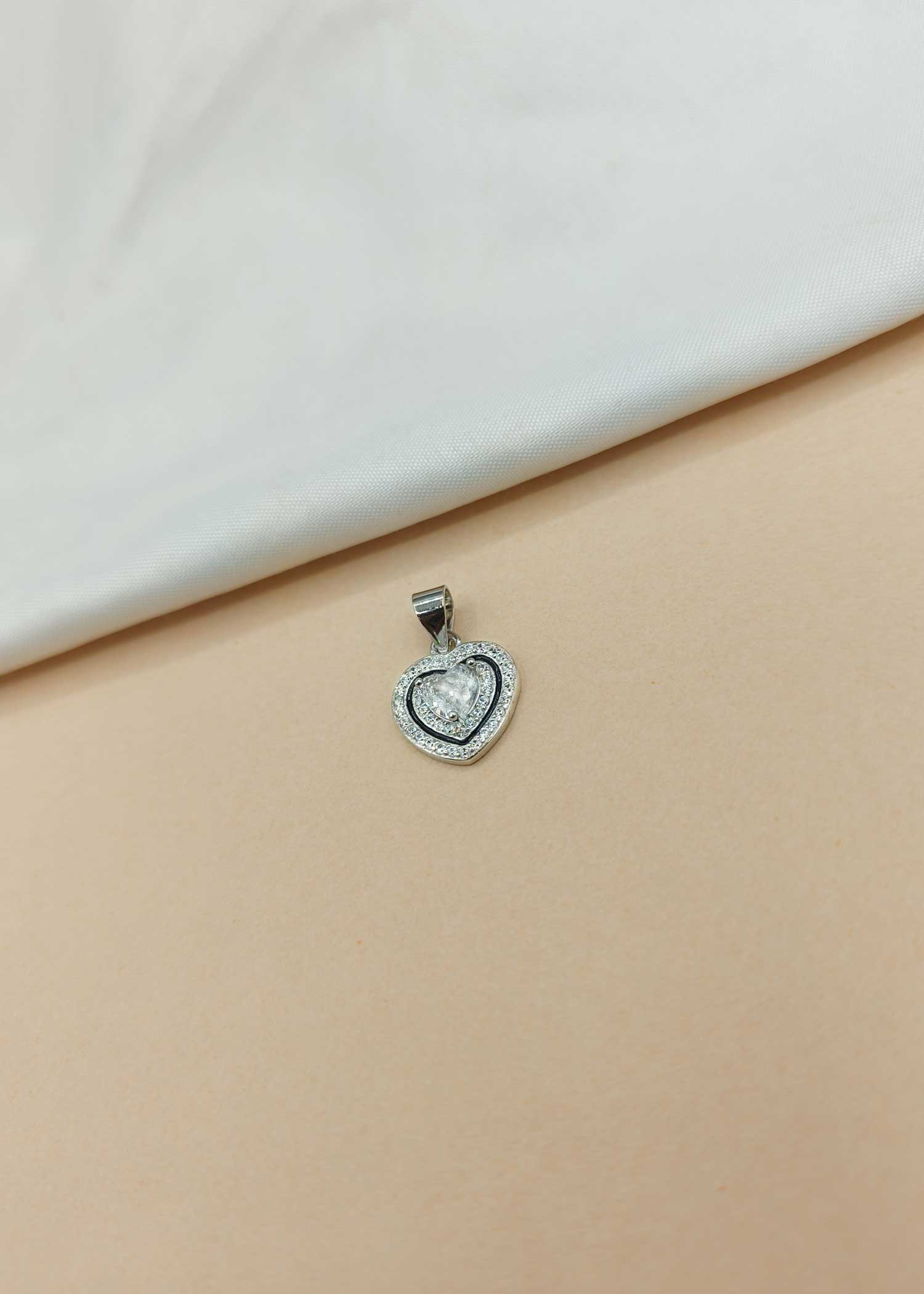92.5 Sterling Silver Cubic Zircon Heart Shape Pendant Set