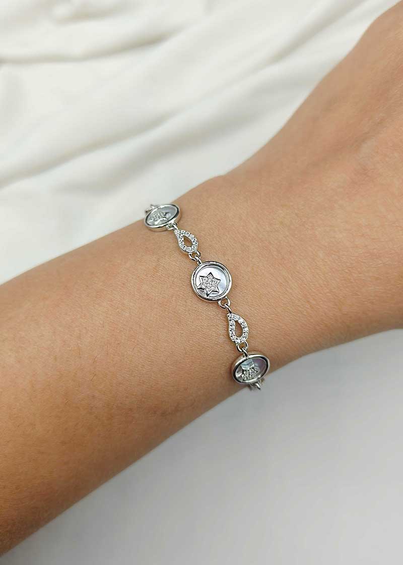 92.5 Sterling Silver Delicate Star Mother of Pearl Zircon Women Adjustable Loose Bracelet