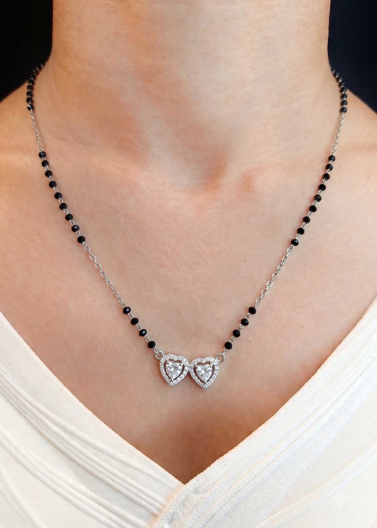 92.5 Sterling Silver Butterfly Delicate Zircon Mangalsutra Long Necklace