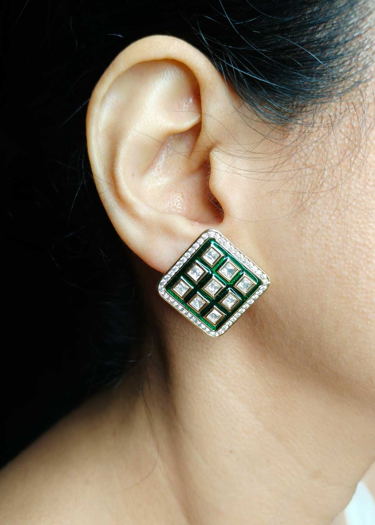 Meenakari Square Kundan Pendant Set