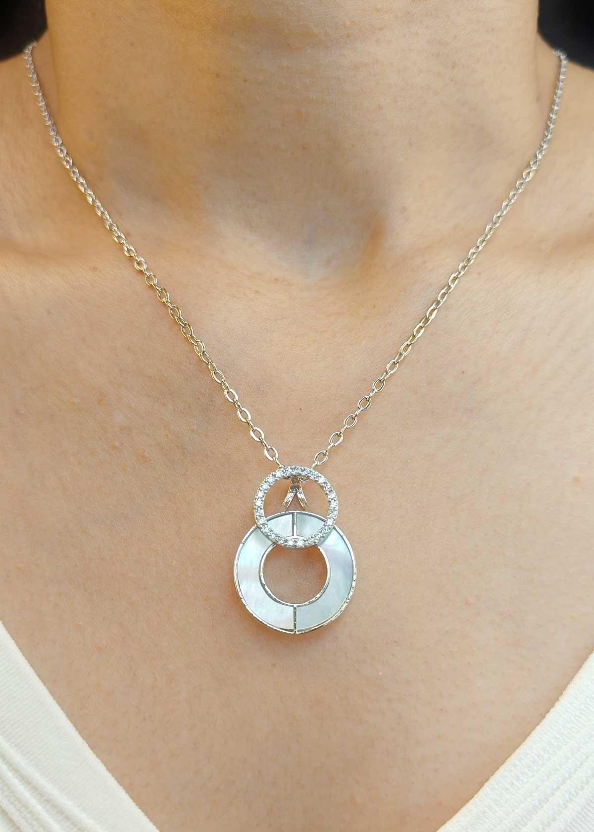 Minimalist Cubic Zircon & Mother Of Pearl Silver-Plated Pendant Set