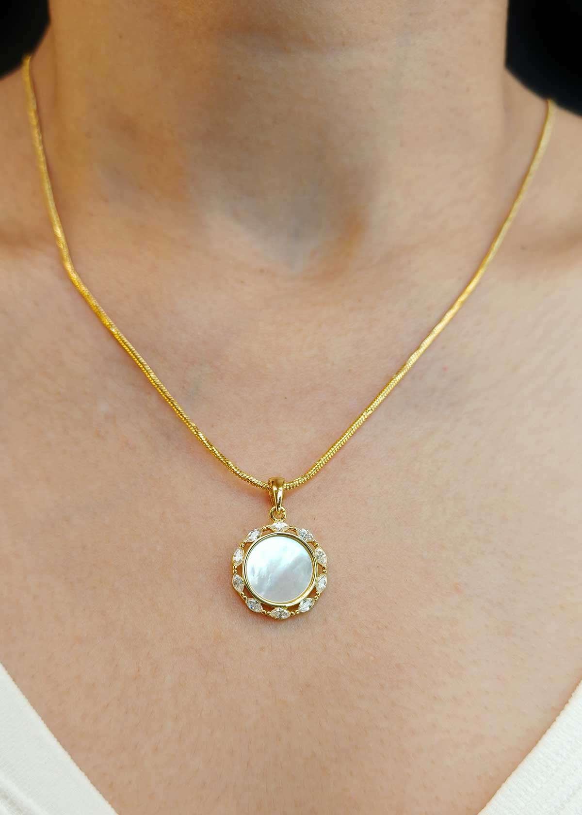 Stylish Round Shape Mother of Pearl Cubic Zircon Pendant Set