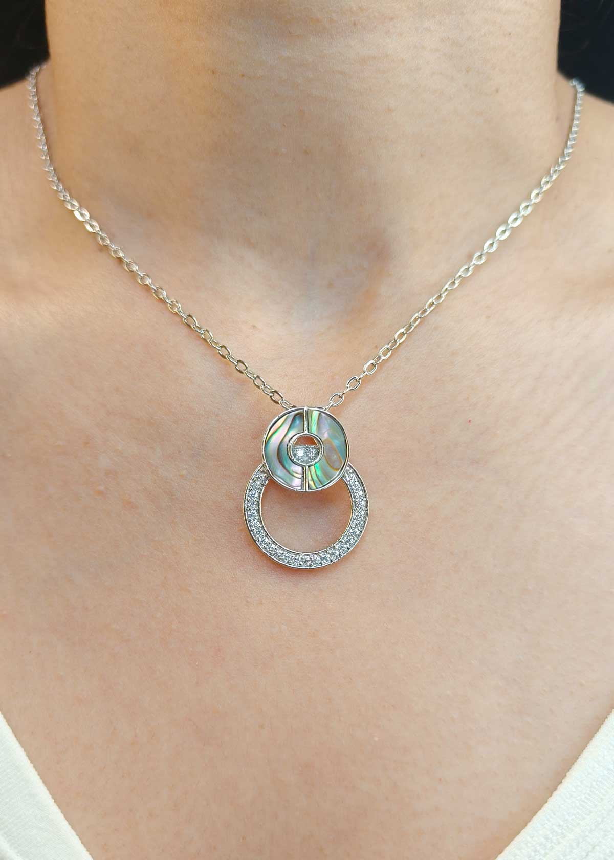 Circular Drop Mother of Pearl Cubic Zircon Pendant Set