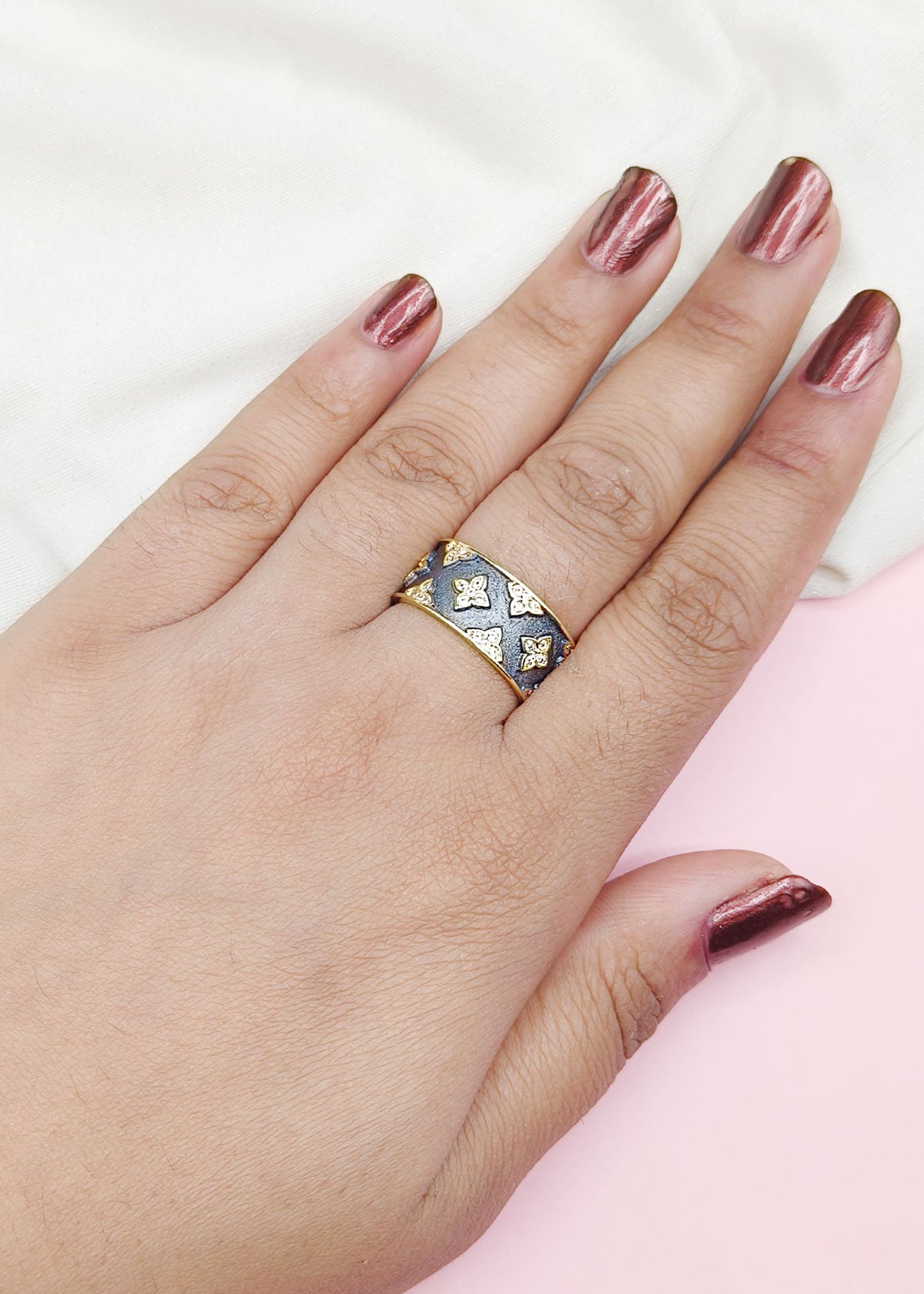 Vintage Flower Style Cubic Zircon Adjustable Women Adjustable Finger Ring