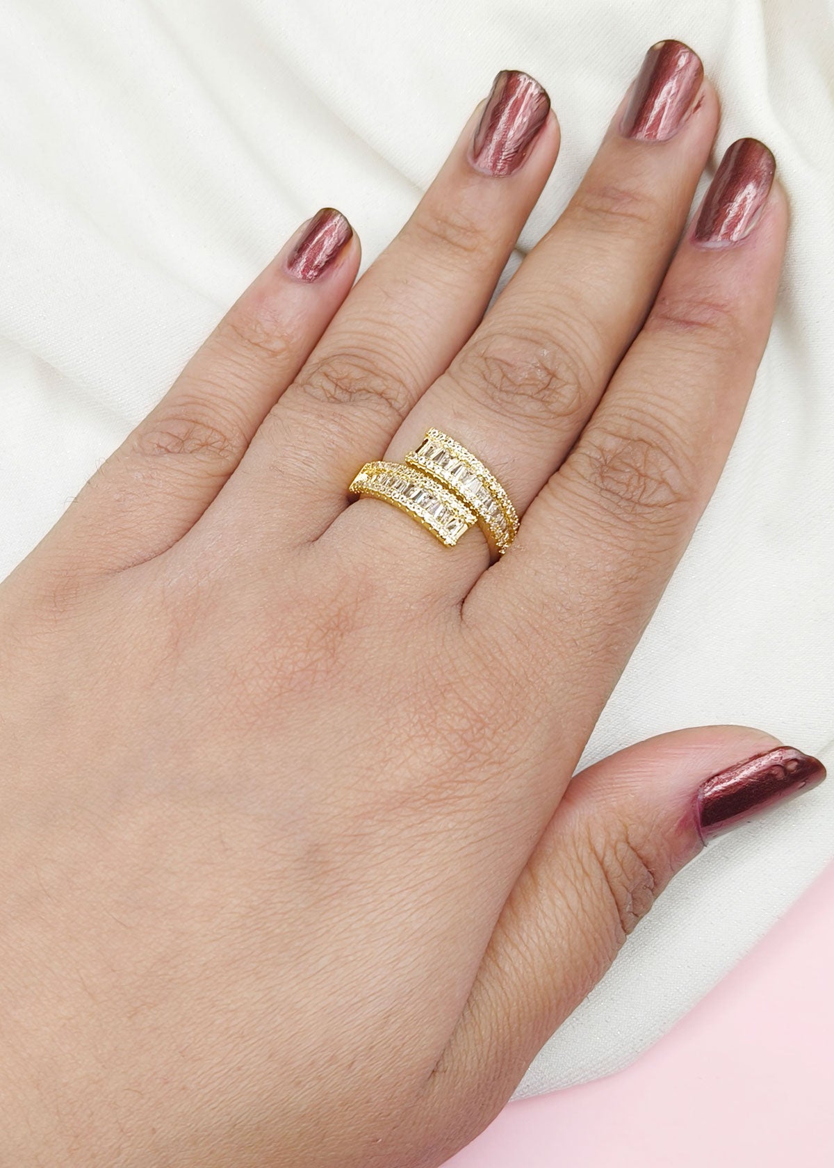 Designer Gold Plated Zircon Women Adjustable Finger Ring