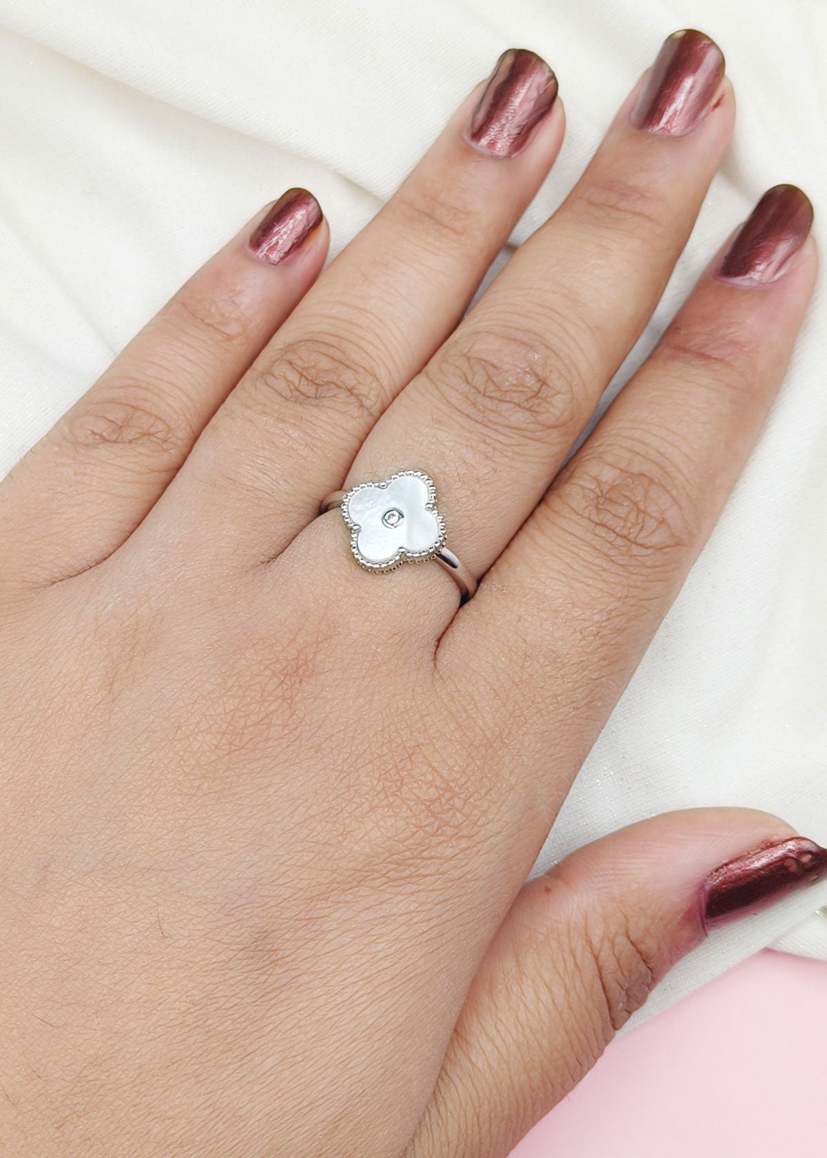 Vintage Van Cleef & Arpels CZ Mother of Pearl Women Adjustable Finger Ring