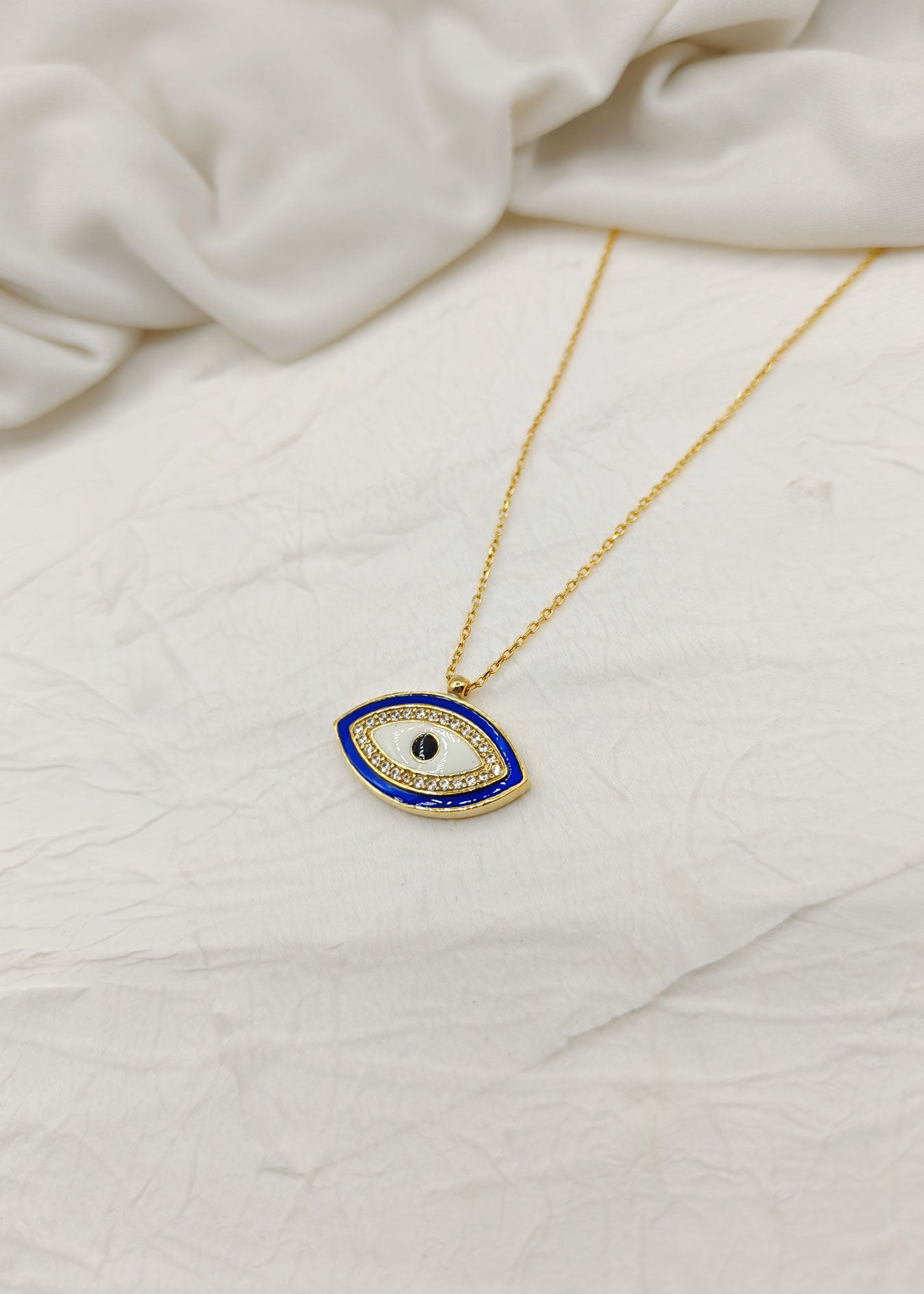 92.5 Sterling Silver Cubic Zircon Blue Evil Eye Pendant + Chain