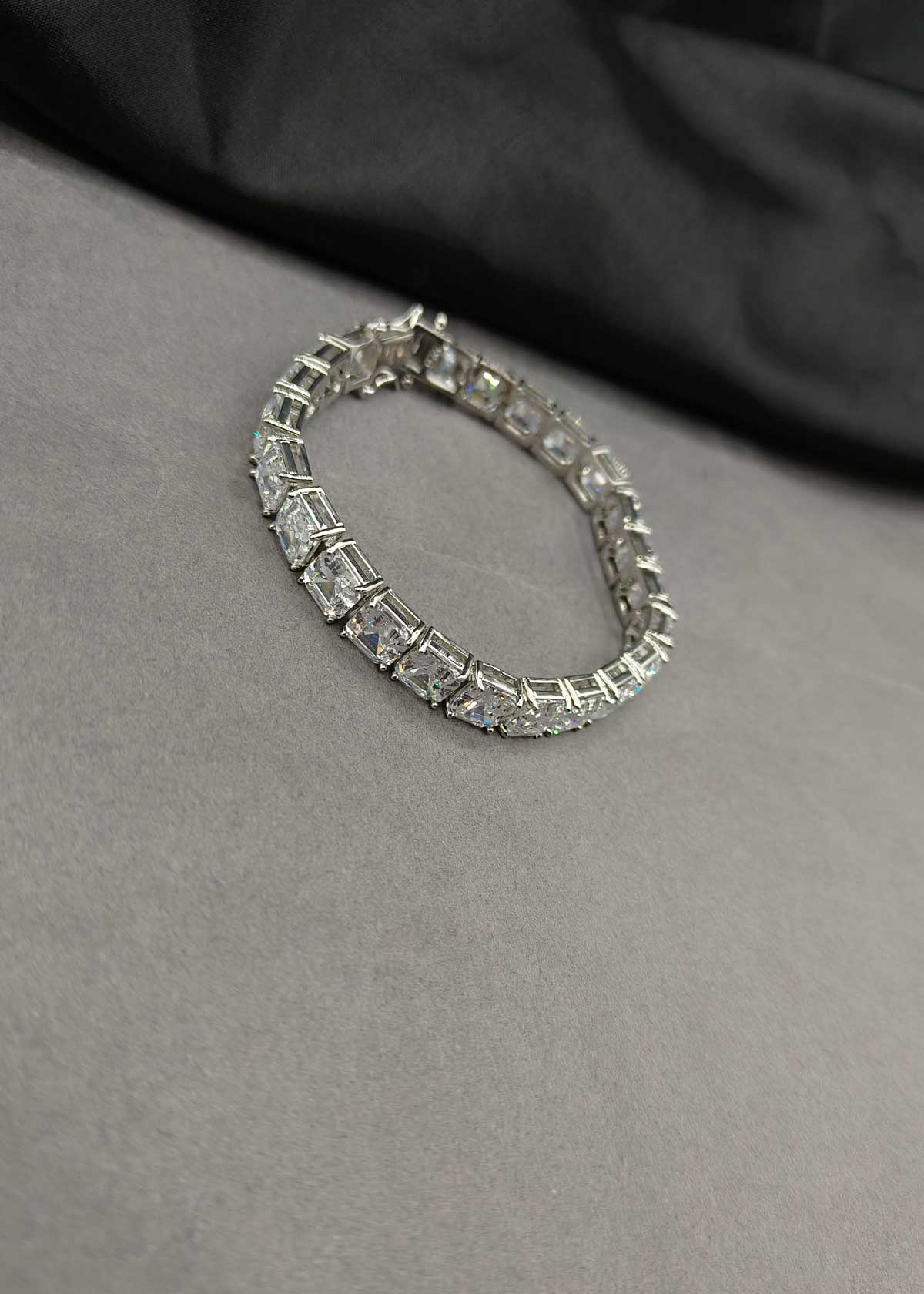 Classic Silver Plated Square Diamond Tennis Loose Bracelet For Women