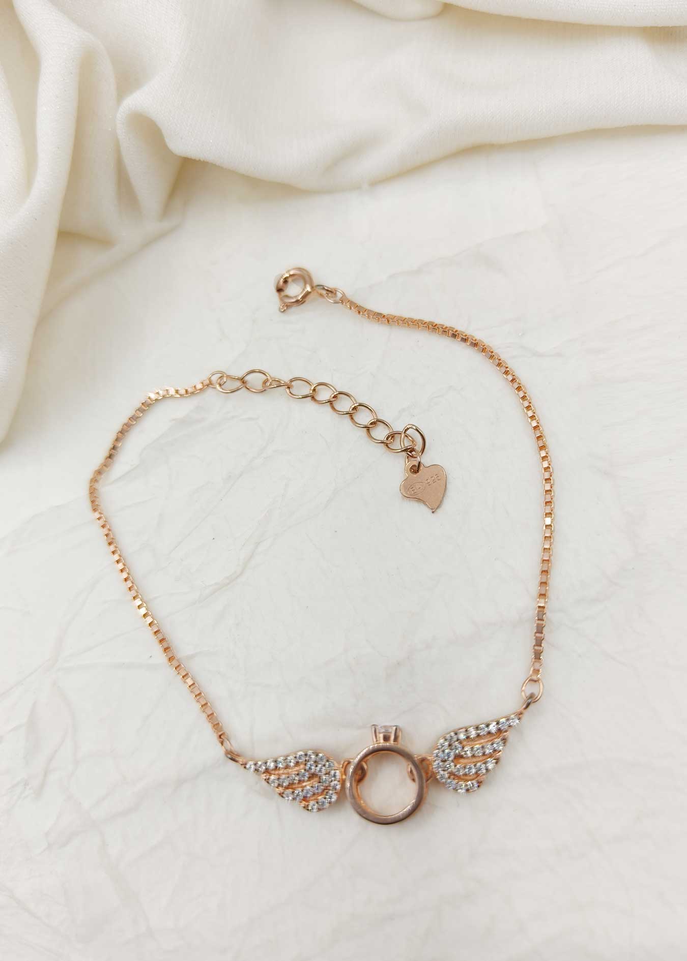92.5 Sterling Silver Cubic Zircon Angel Wings Rose Gold Plated Women Loose Bracelet