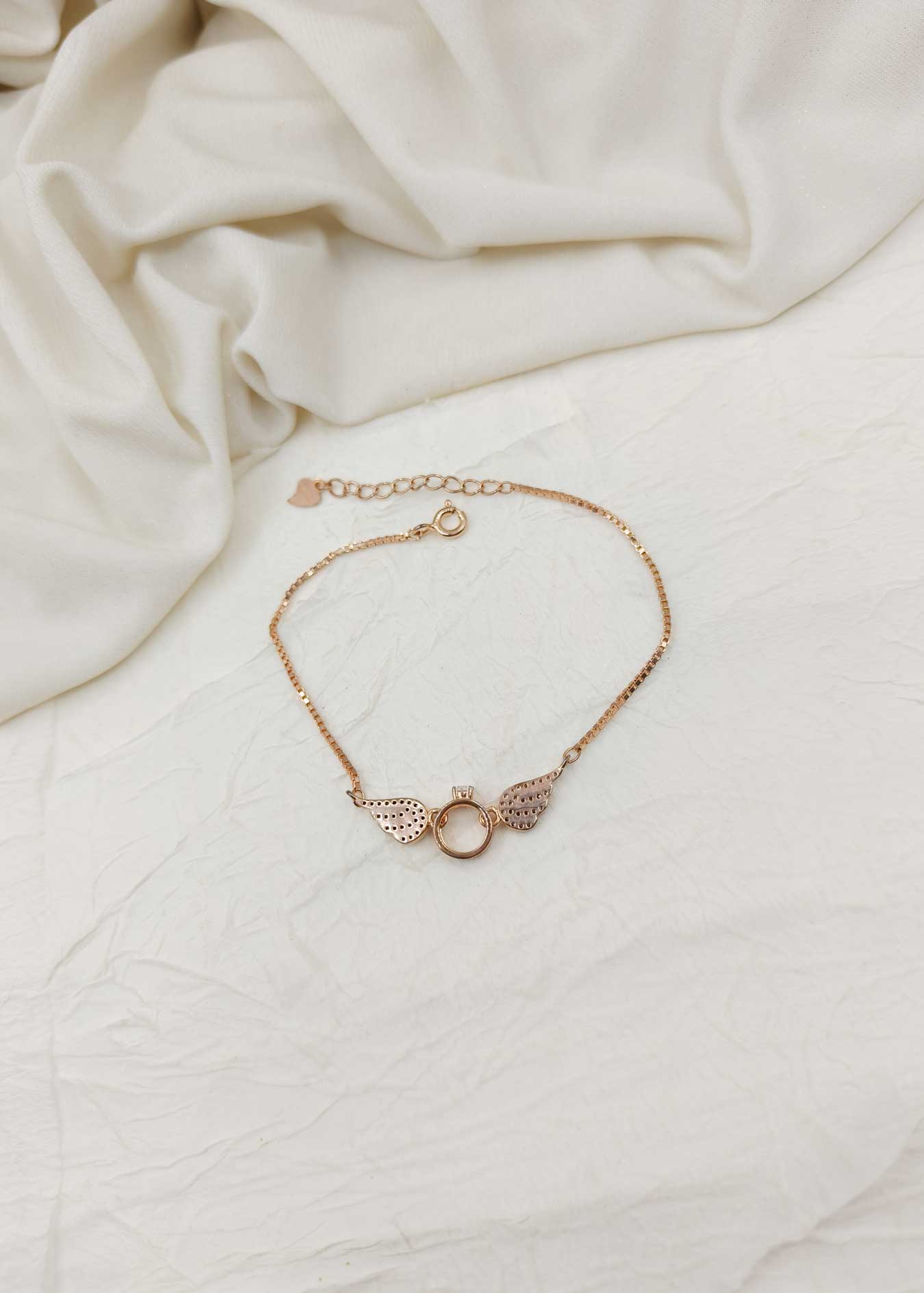 92.5 Sterling Silver Cubic Zircon Angel Wings Rose Gold Plated Women Loose Bracelet