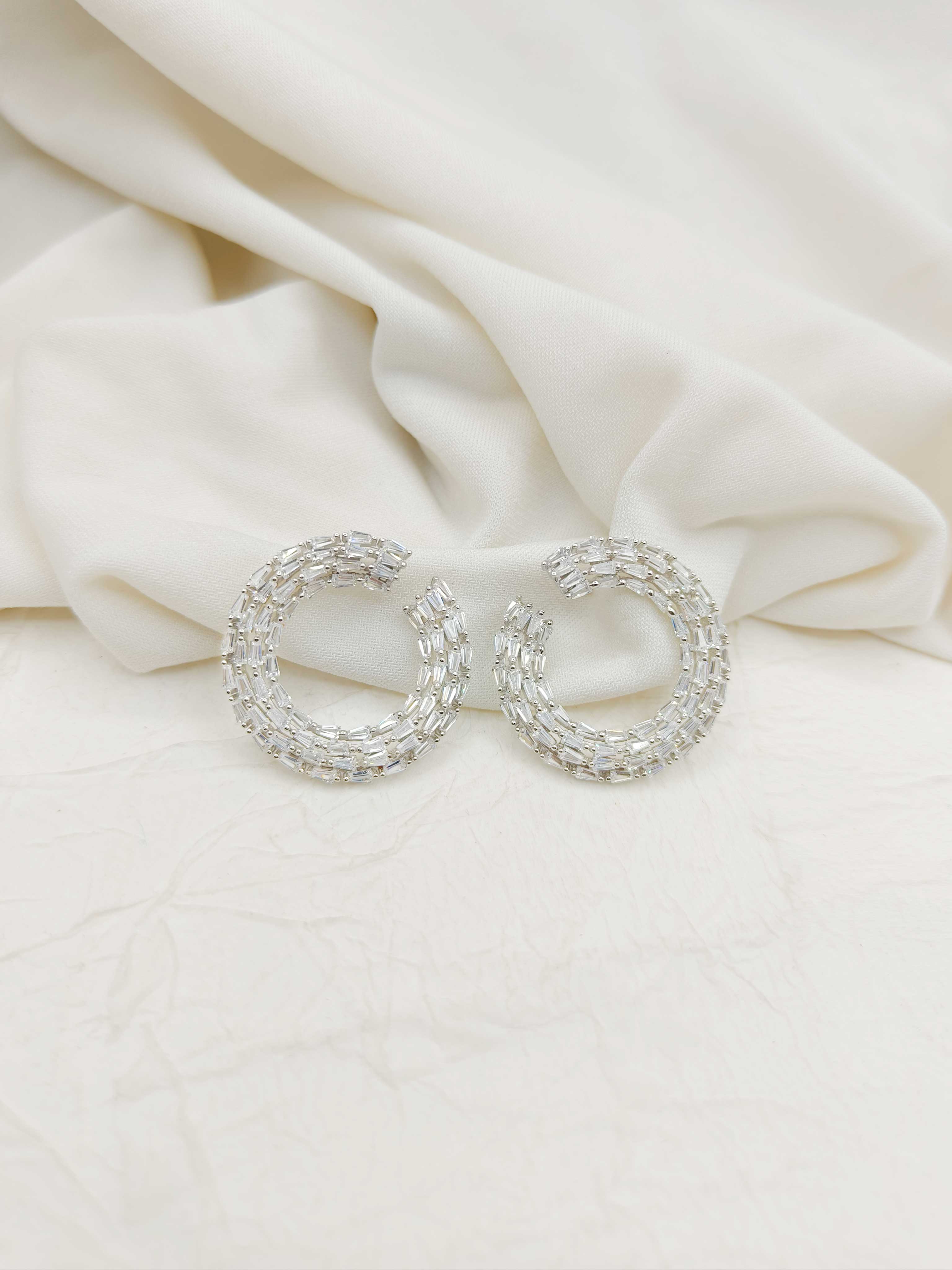 92.5 Sterling Silver Round Zircon Big Stud Earring