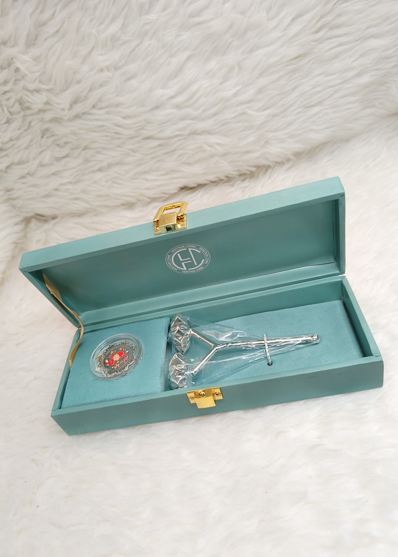 999 Fine Silver Baby Girl Coin With 92.5 Sterling Silver Rattle Gift Set