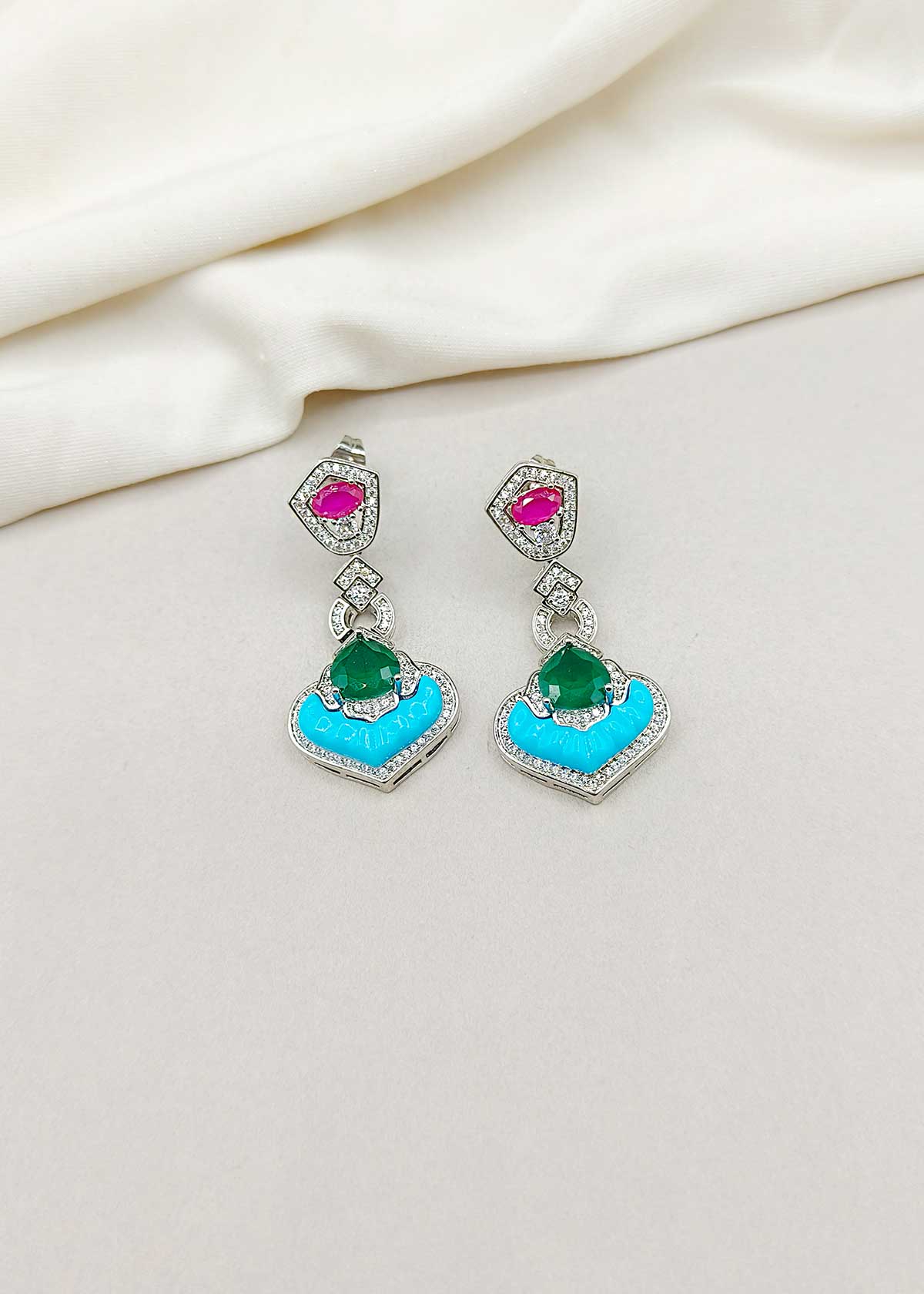 Cubic Zircon Blue Colour Designer Women Short Necklace Set With Finger Ring