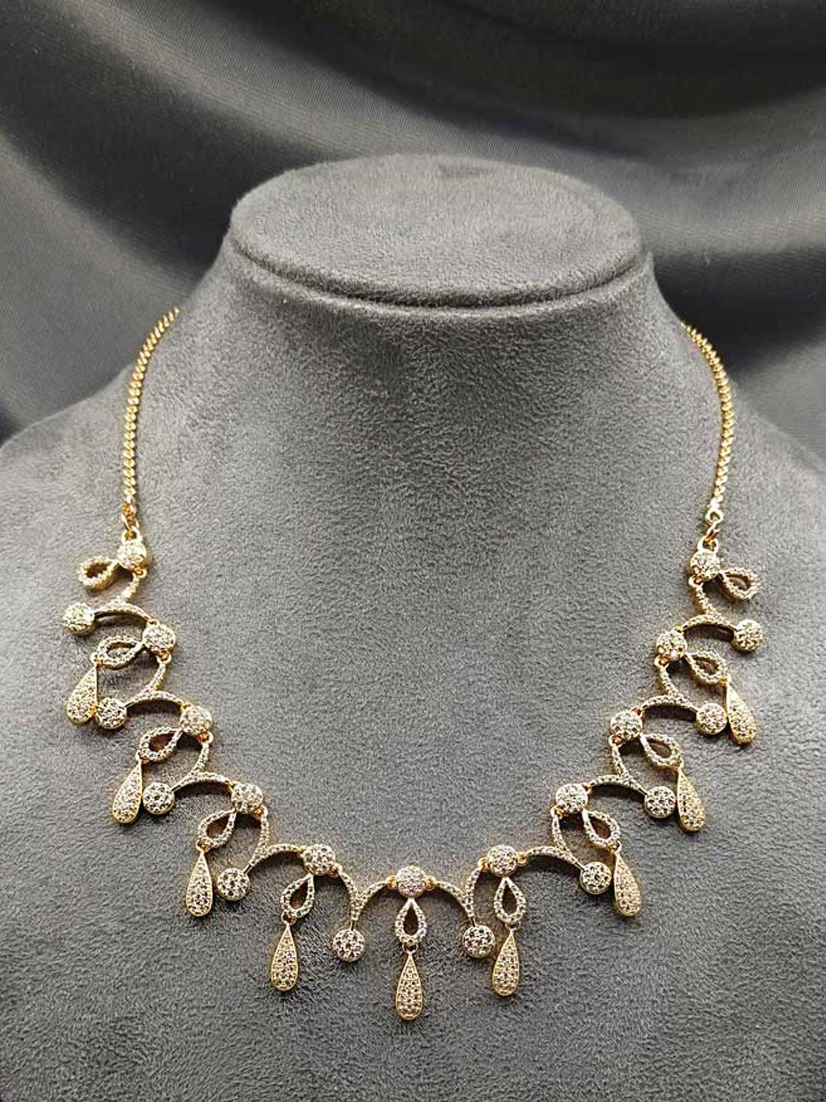 Gold Plated Diamond Cut Cubic Zircon Short Necklace Set