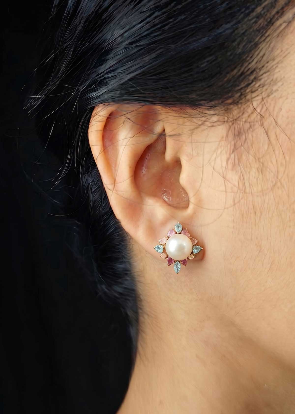 Elegant Floral Inspired Pearl & Multi Pastel Cubic Zircon Gold-Plated Short Necklace Set