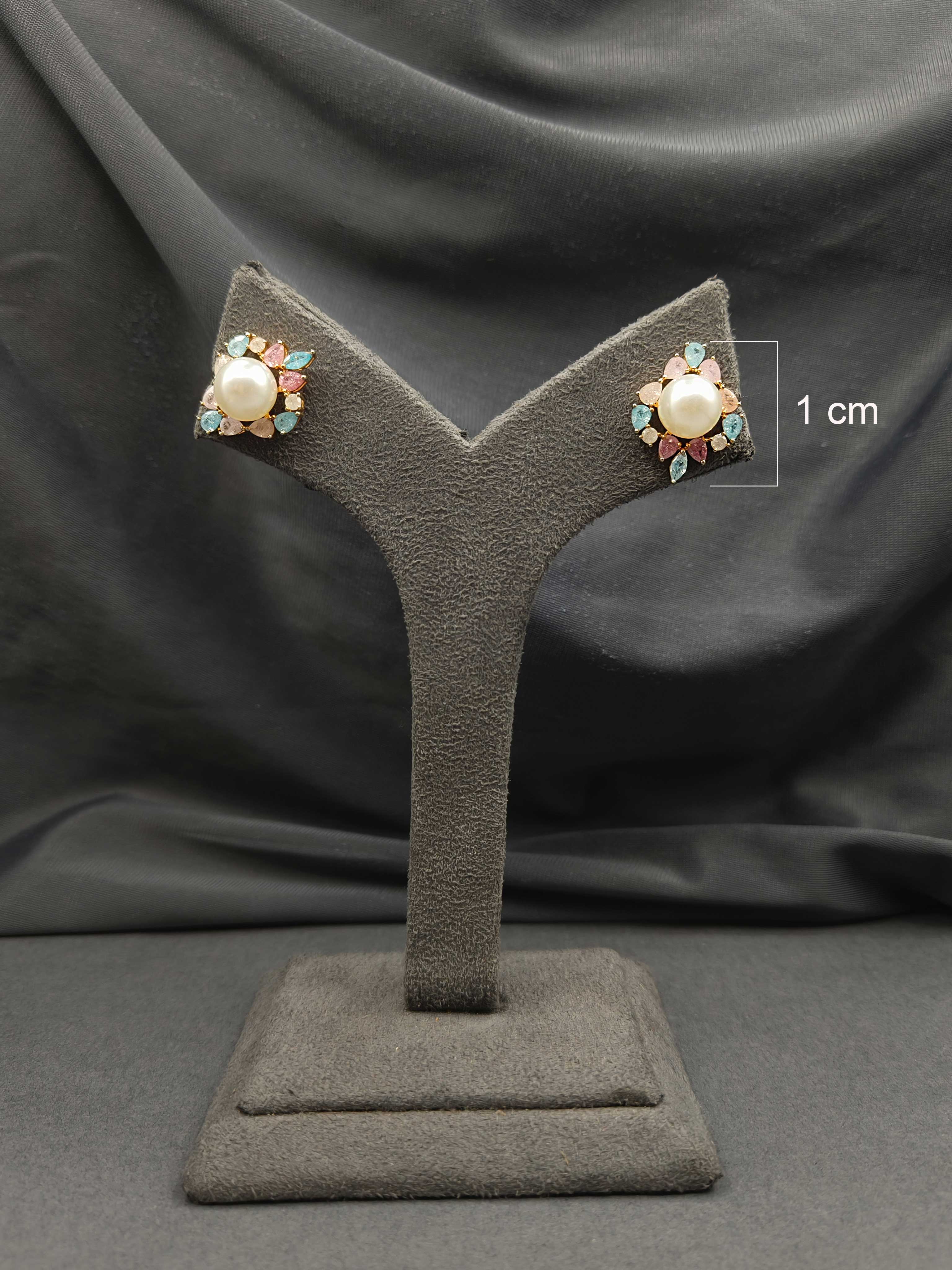 Elegant Floral Inspired Pearl & Multi Pastel Cubic Zircon Gold-Plated Short Necklace Set