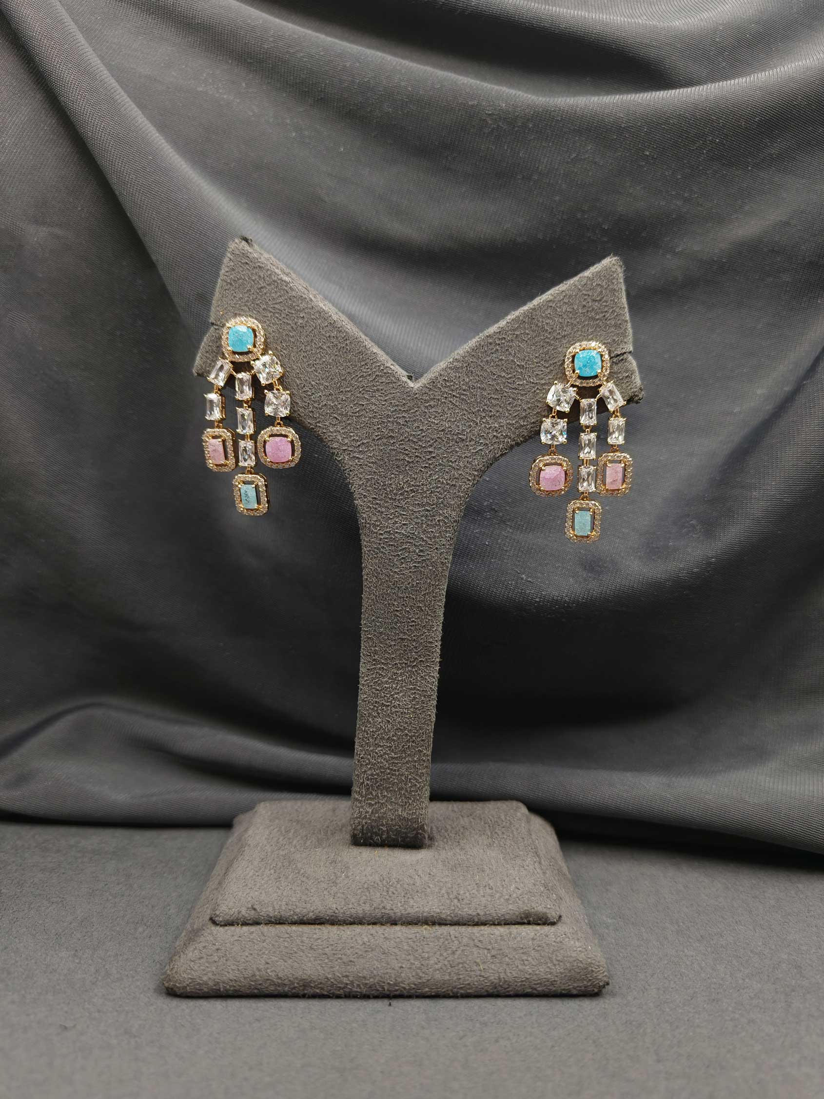 Cubic Zircon Vintage Crystal Multi Color Gold Plated Necklace Set