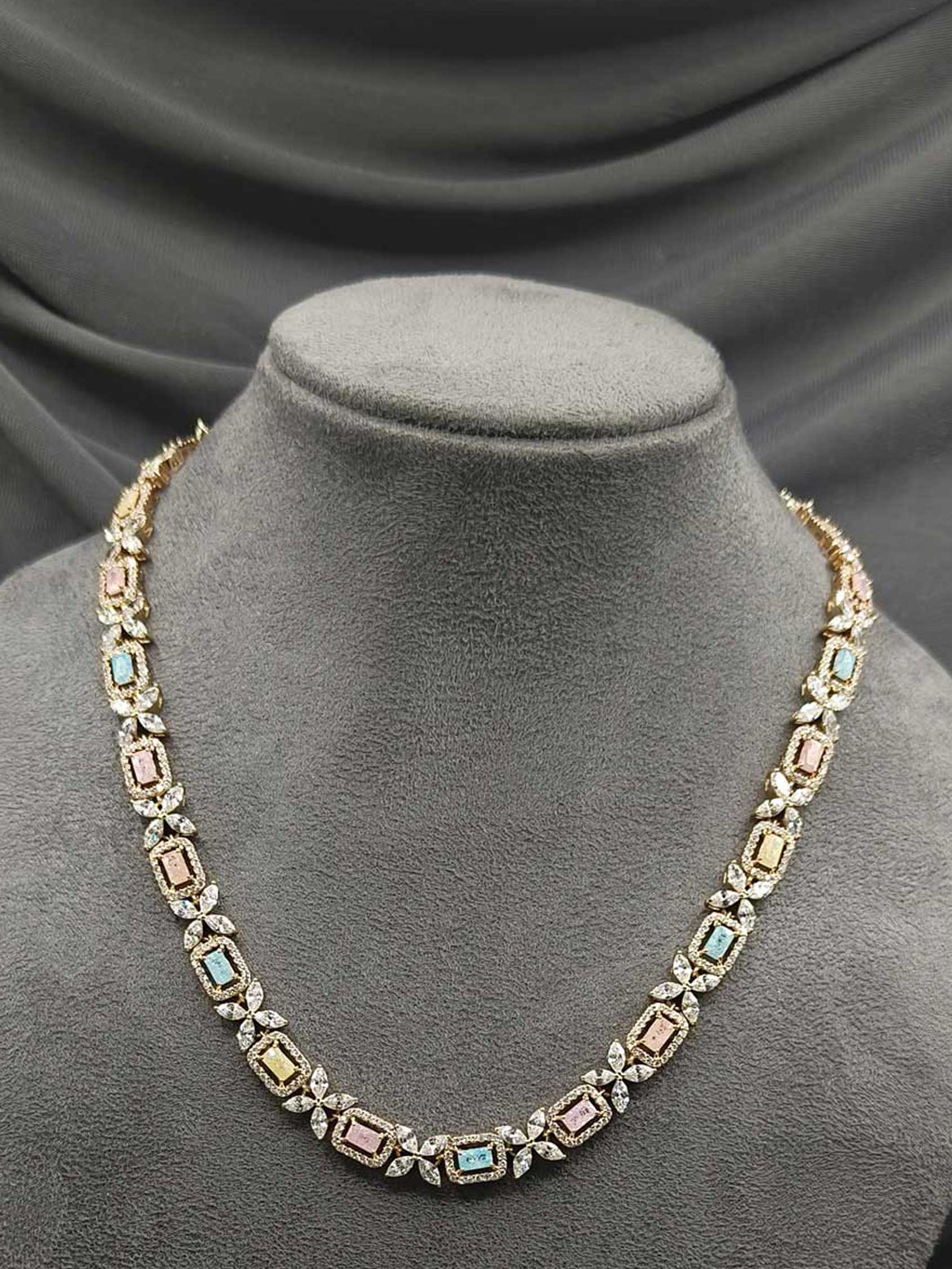 Vintage Multi Gold-Plated Cubic Zircon Long Necklace Set