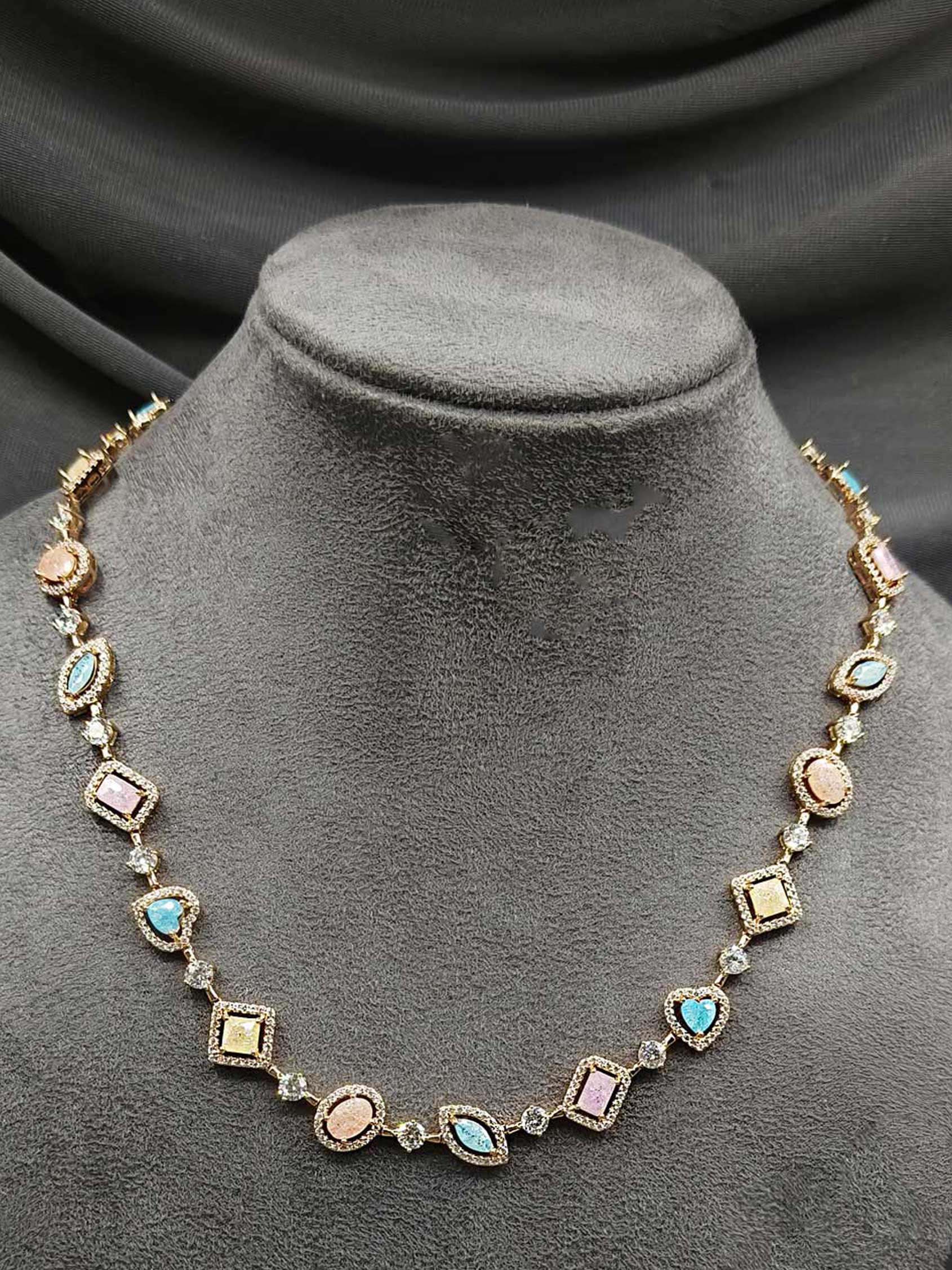 Multi-Color Stone Cubic Zircon Long Necklace Set