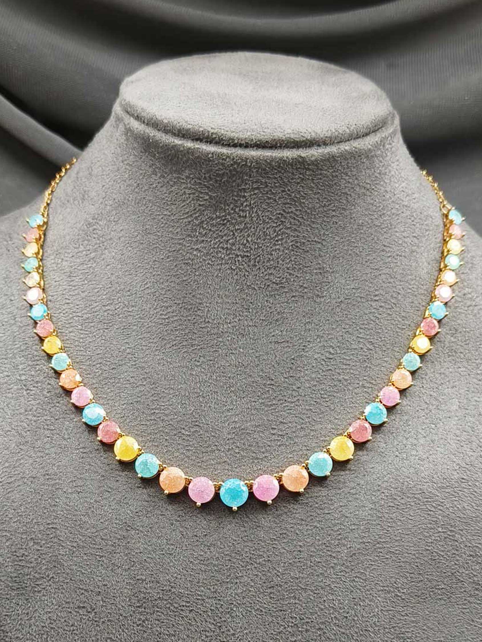 Women's Multi-Coloured Milky Gemstone Cubic Zircon Long Necklaces Set