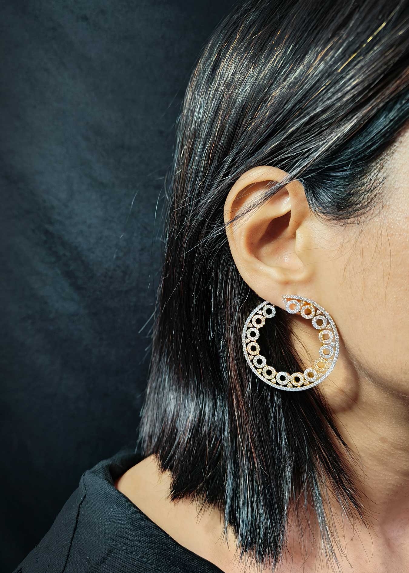Gold-Silver Crystal Round Cubic Zircon Women Earring