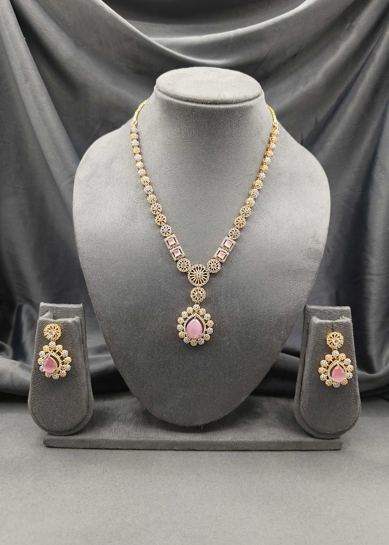 Premium Quality Wedding Cubic Zircon Long Necklace Set