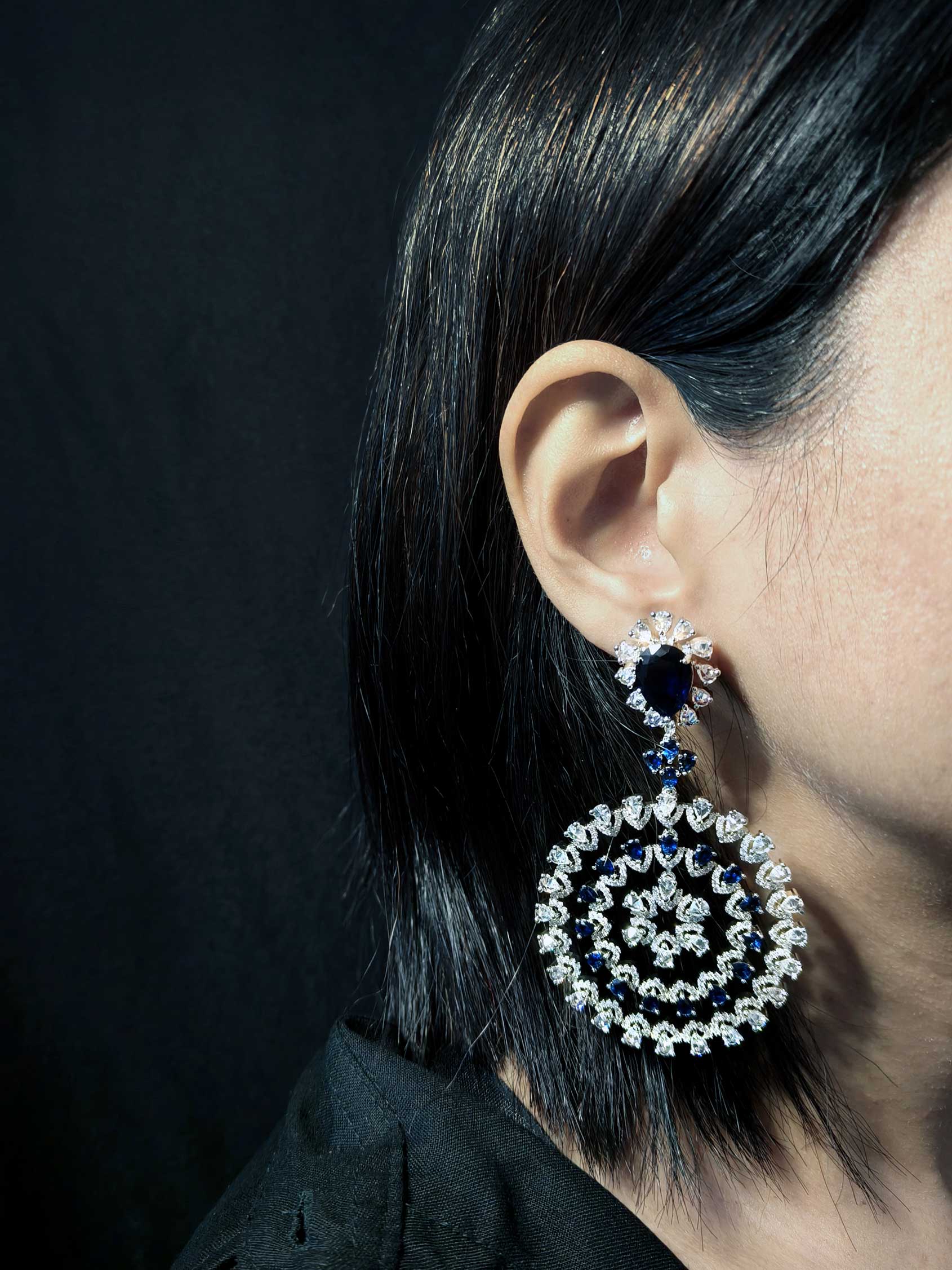 Cubic Zircon Round Shape Silver Plated Women Earring