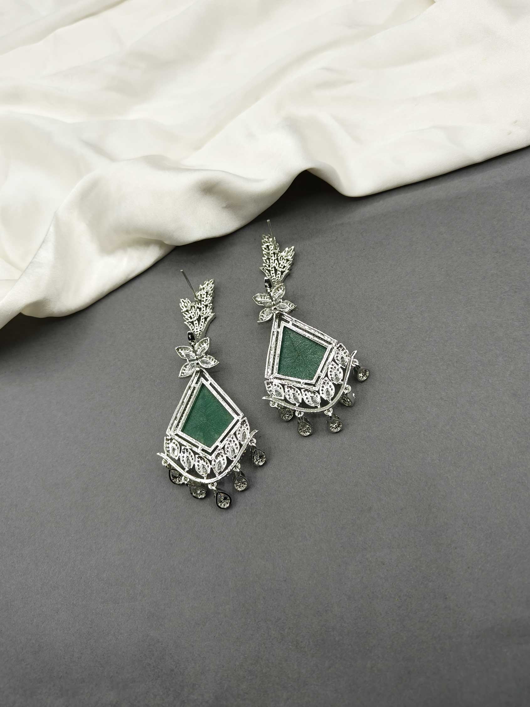 Silver-Plated Stone Danglers Cubic Zircon Long Women Earring