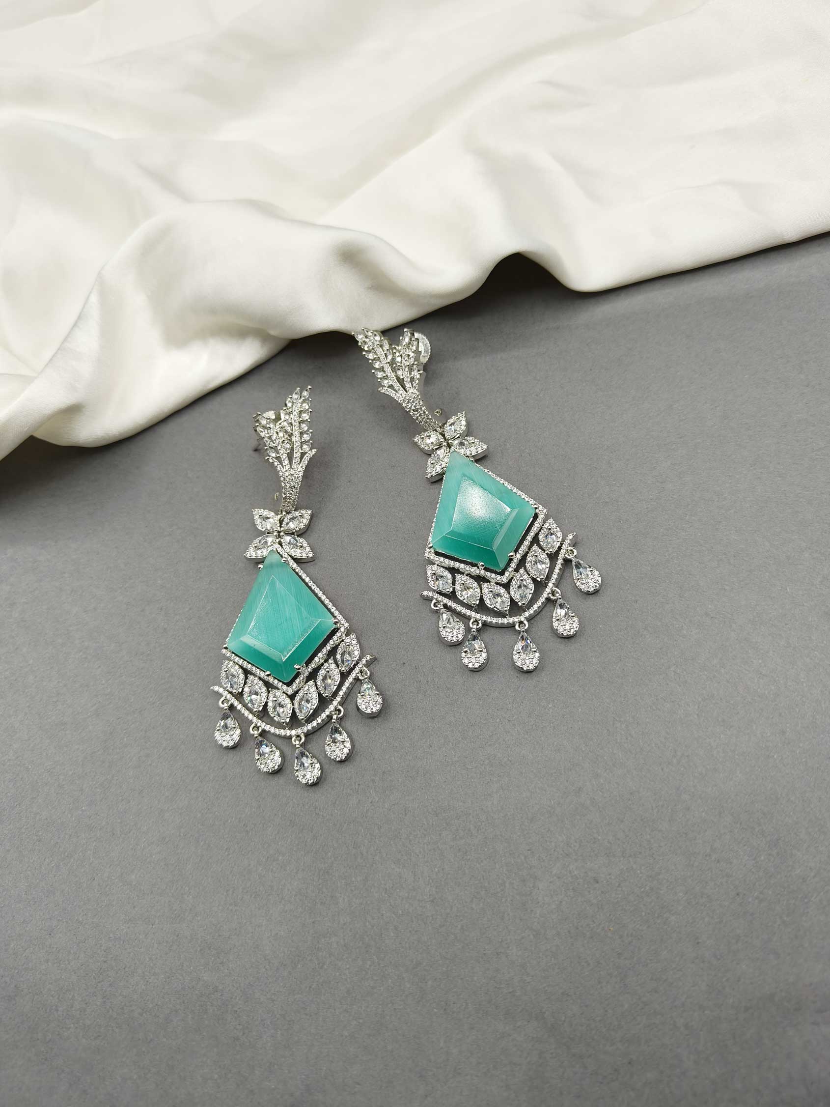 Silver-Plated Stone Danglers Cubic Zircon Long Women Earring