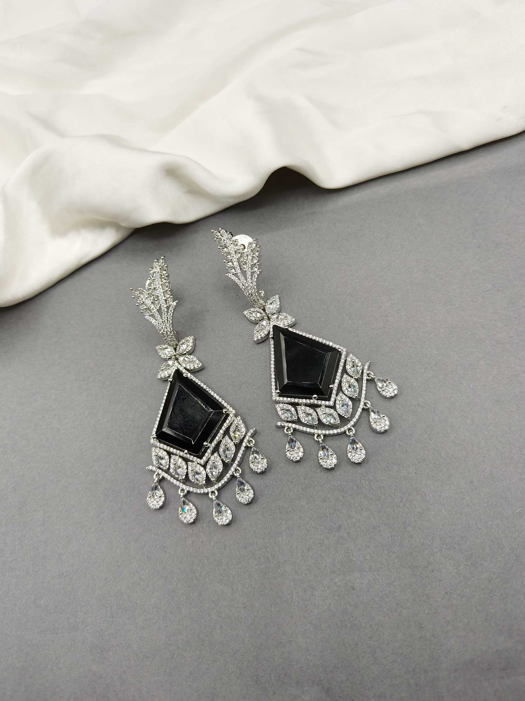 Silver-Plated Stone Danglers Cubic Zircon Long Women Earring