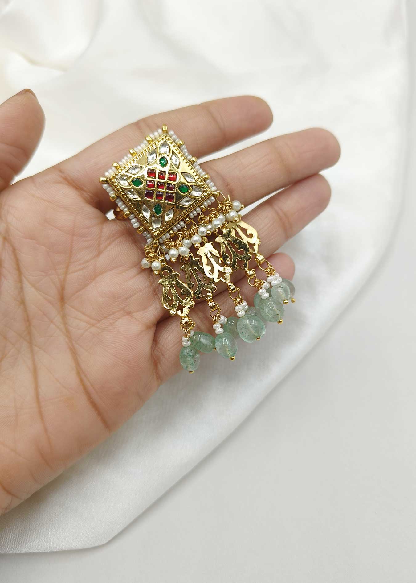 Square Shape Multi Gold-Plated Pearl Women Adjustable Finger Ring