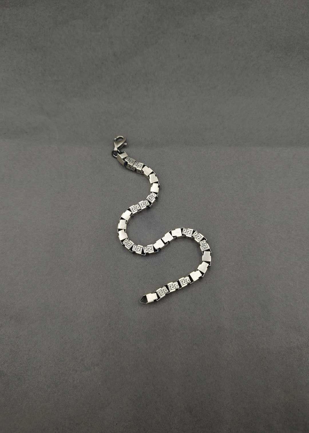 92.5 Sterling Silver Oxidized Greek Key Link Men's Loose Bracelet