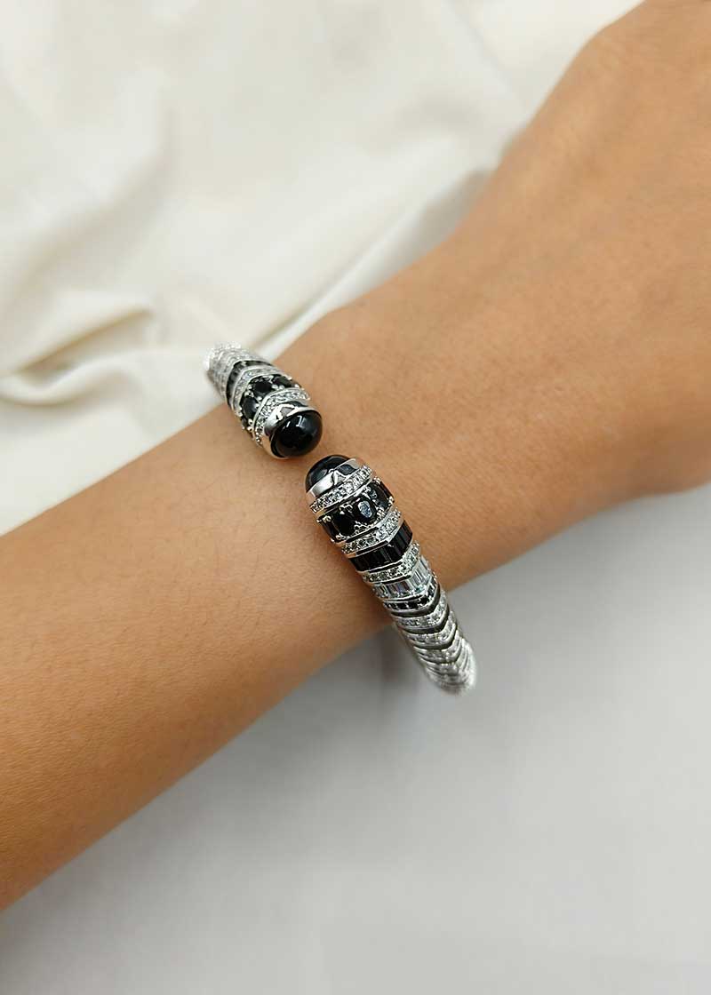 Cubic Zircon Silver Plated Baguette Classic Women Kada Bracelet