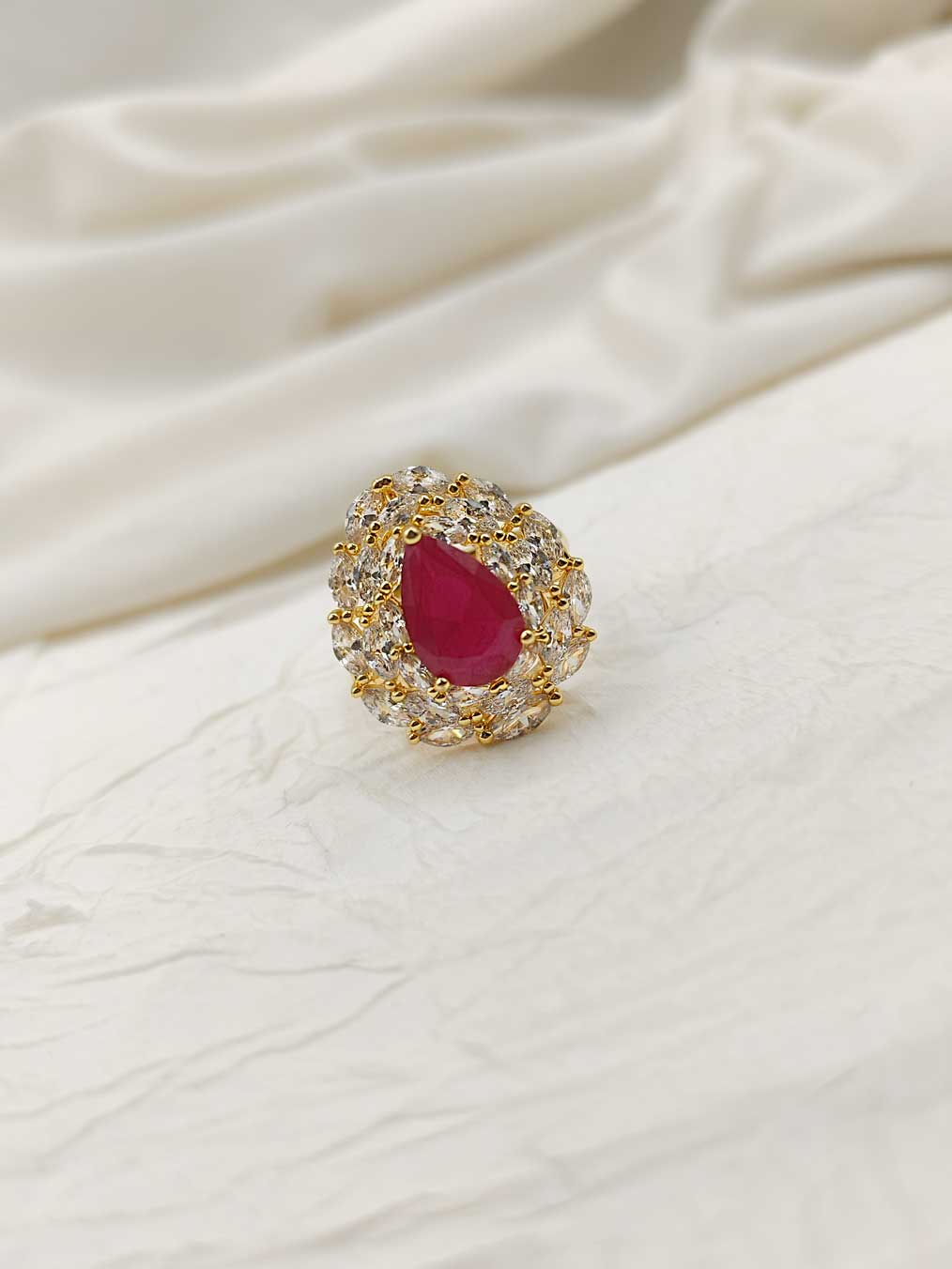 Cubic Zircon Marquise Stone Drop Shape Adjustable Big Finger Ring