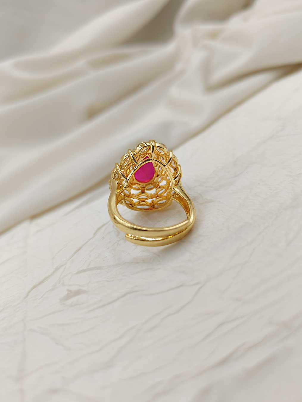 Cubic Zircon Marquise Stone Drop Shape Adjustable Big Finger Ring