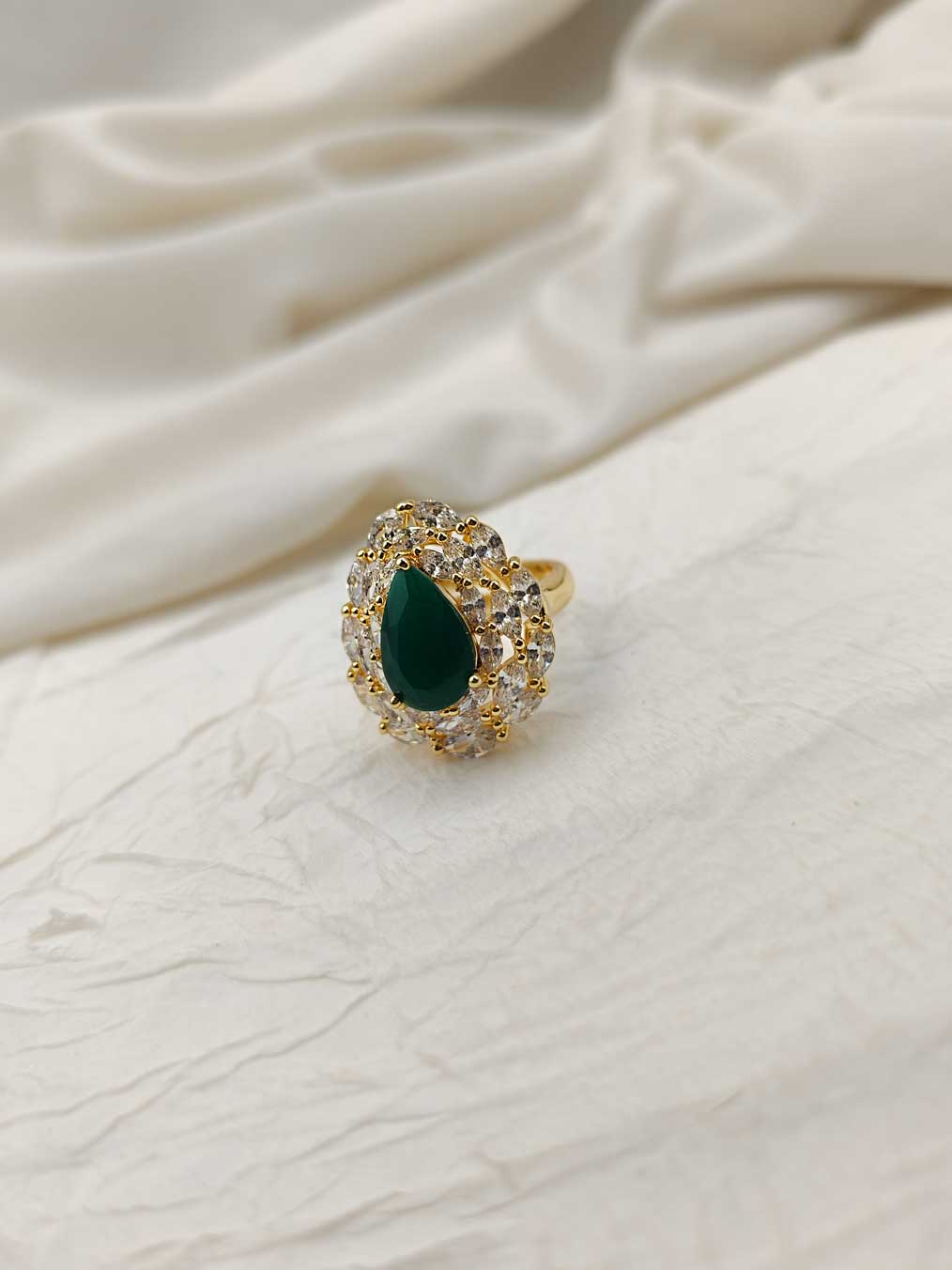 Cubic Zircon Marquise Stone Drop Shape Adjustable Big Finger Ring