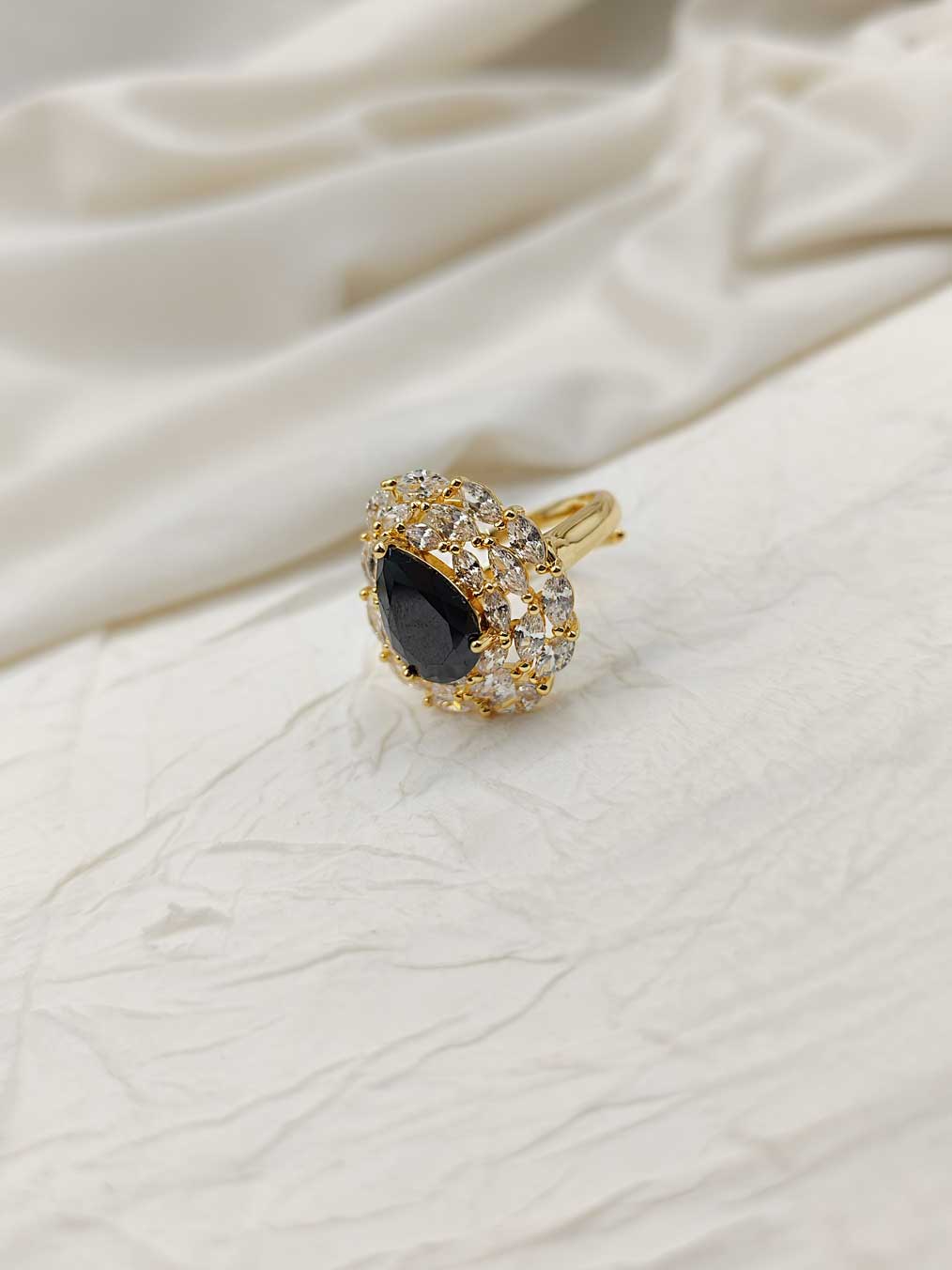 Cubic Zircon Marquise Stone Drop Shape Adjustable Big Finger Ring