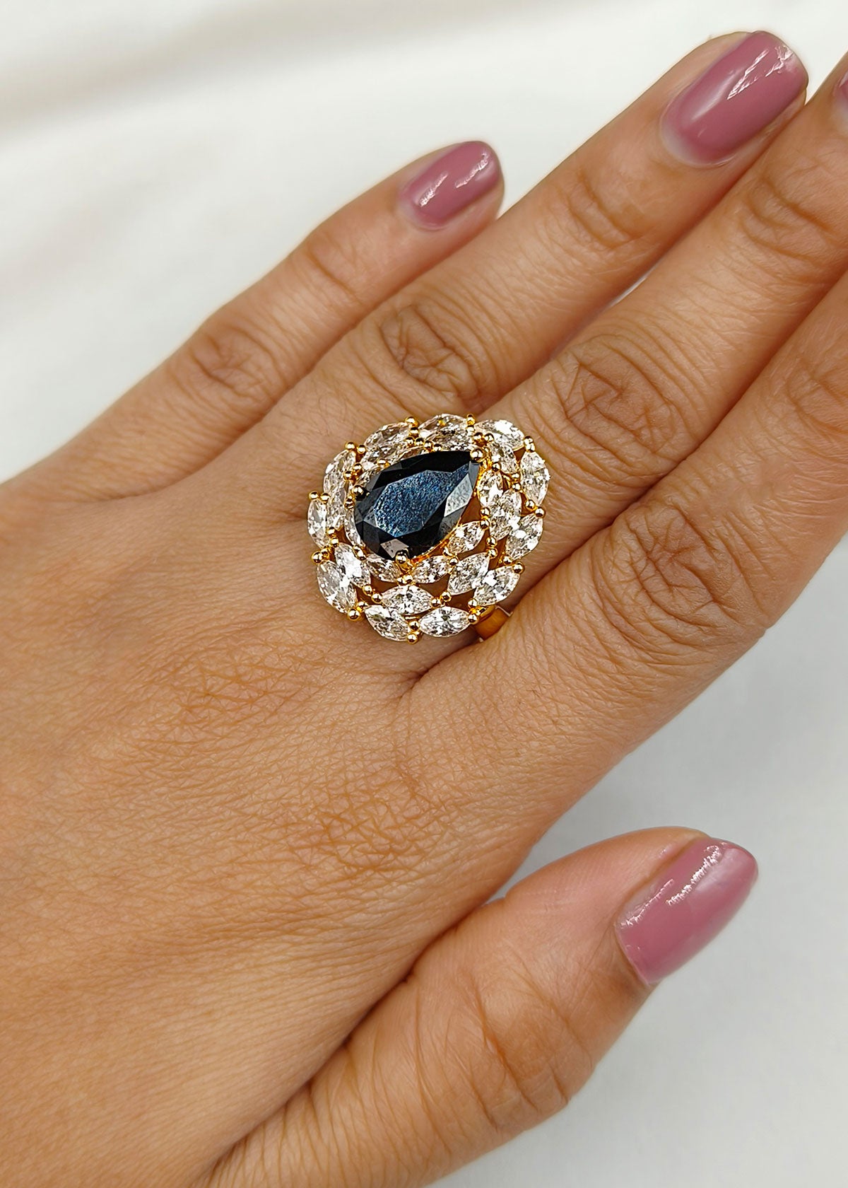 Cubic Zircon Marquise Stone Drop Shape Adjustable Big Finger Ring