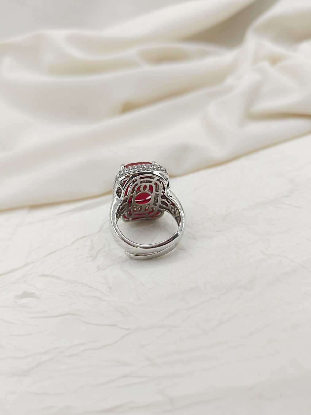 Square Shape Silver Plated Women's Adjustable Big Finger Ring