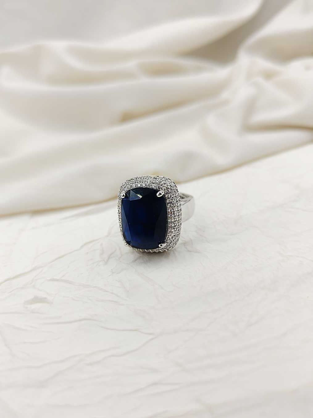 Square Shape Silver Plated Women's Adjustable Big Finger Ring