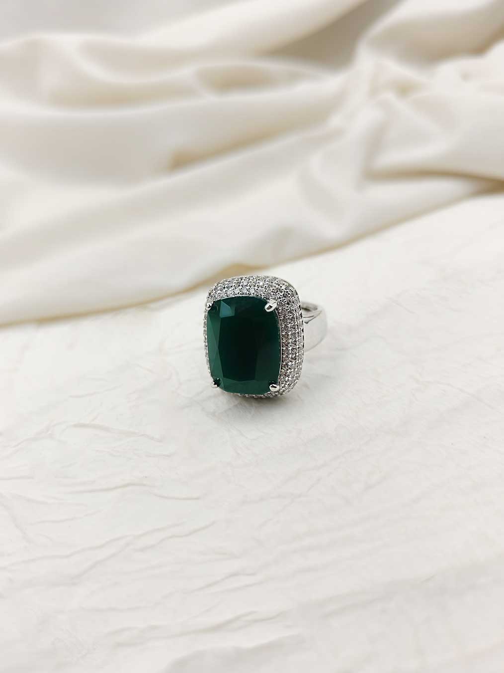 Square Shape Silver Plated Women's Adjustable Big Finger Ring